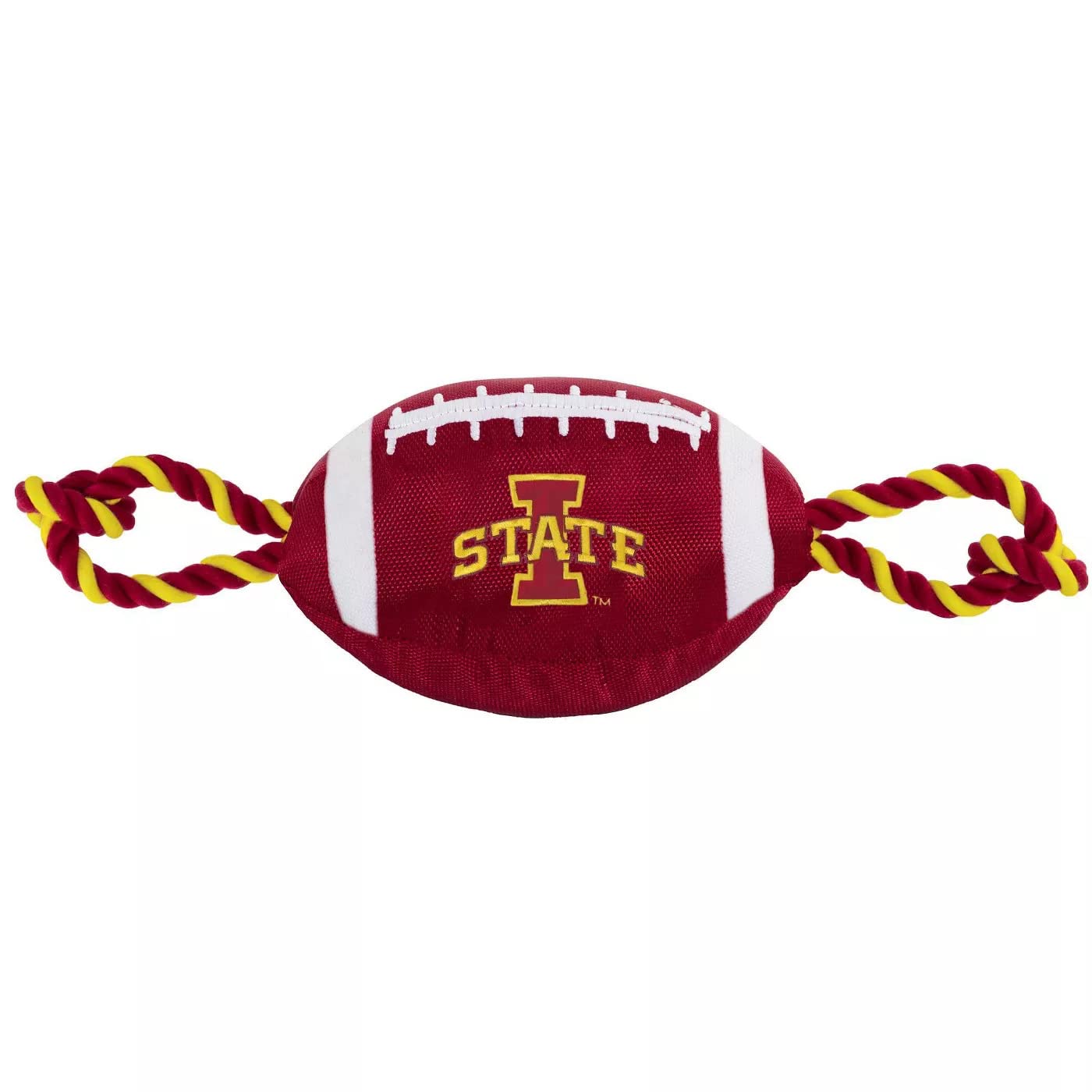 Pets First Iowa State Football Dog Toy, Tough Quality Nylon Materials, Strong Pull Ropes, Inner Squeaker, Collegiate Team Color