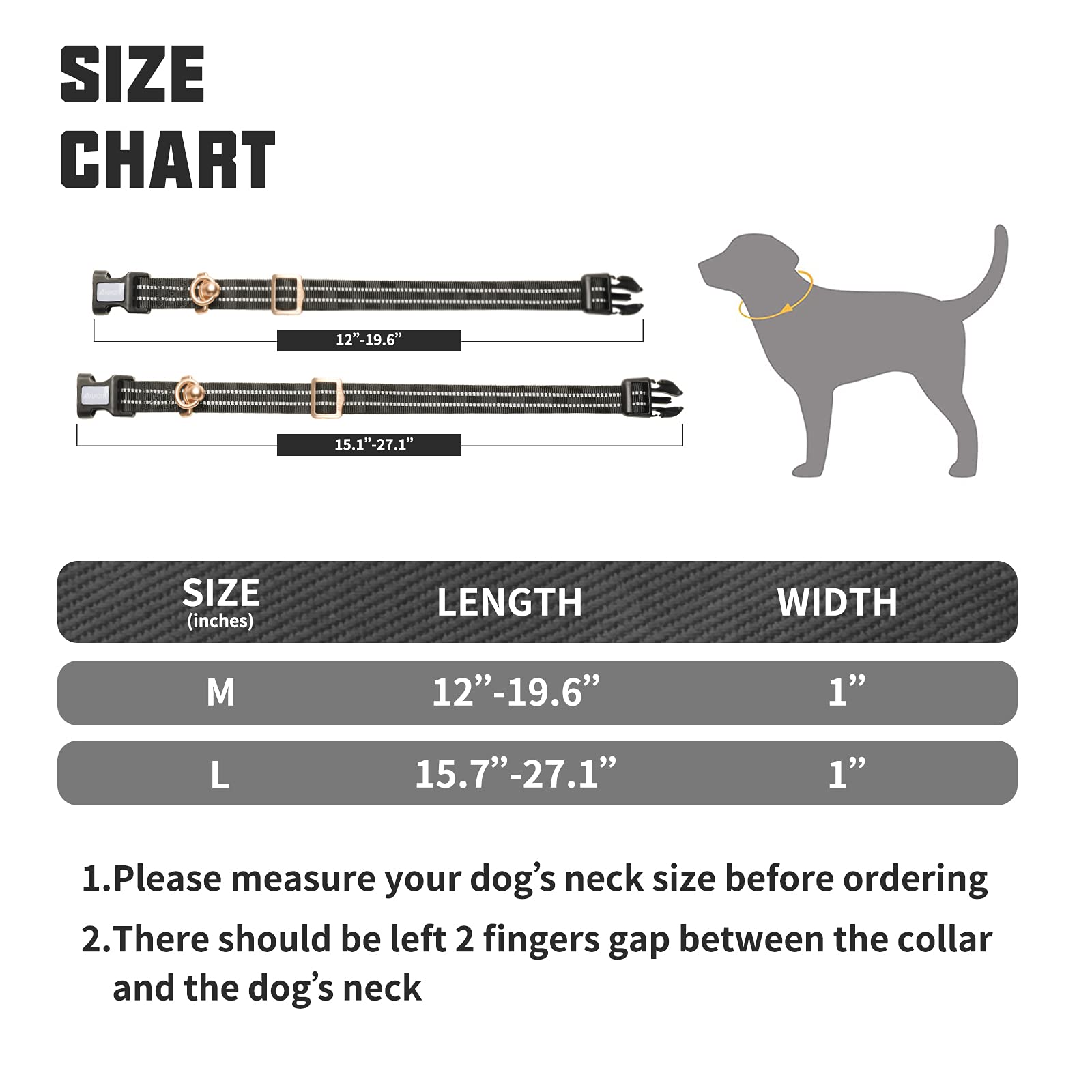 Auroth Dog Collar For Medium Large Dogs, Reflective Dog Collar, Soft Nylon Adjustable Dog Collars With Heavy Duty Metal D Ring Tangle Free (Large:15.7'-27.1', Black)