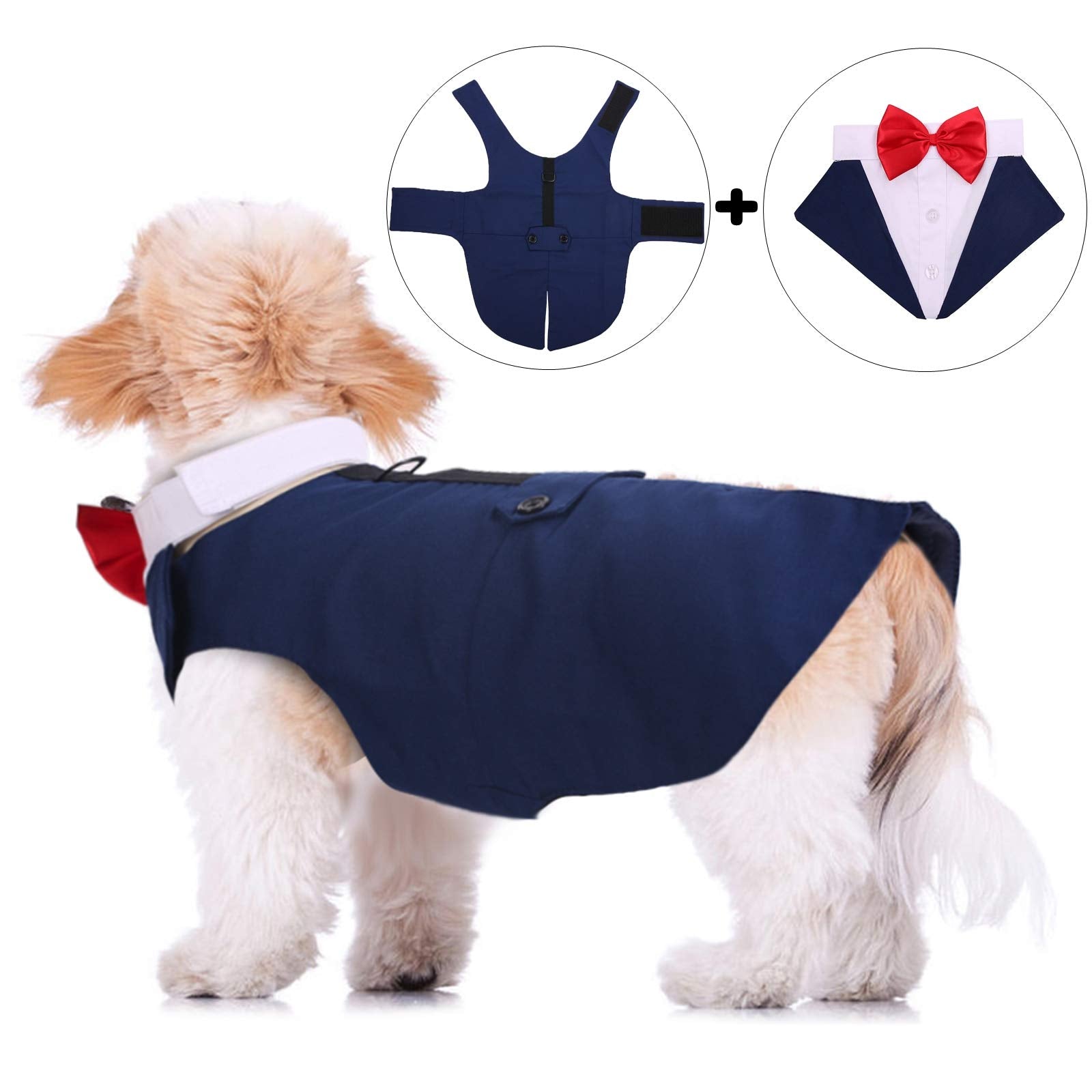 Qbleev Dog Tuxedo For Large Dogs, Dog Suit And Bandana Set, Dog Wedding Outfit With Bow Tie, Formal Dog Tux Dog Costume Halloween Dog Christmas Outfit For Birthday Party Cosplay, Blue Xl