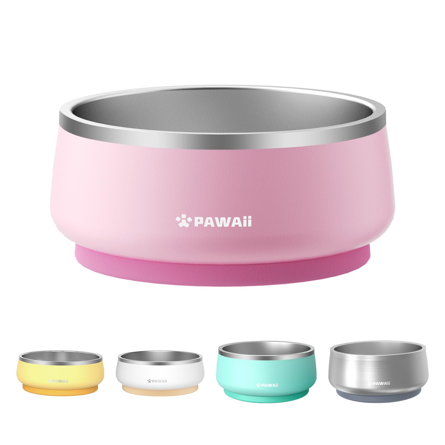 Pawaii Stainless Steel Dog Bowl With Non-Slip Rubber Base & Double Wall Insulation - Durable Design | Includes Id Tag | Dishwash