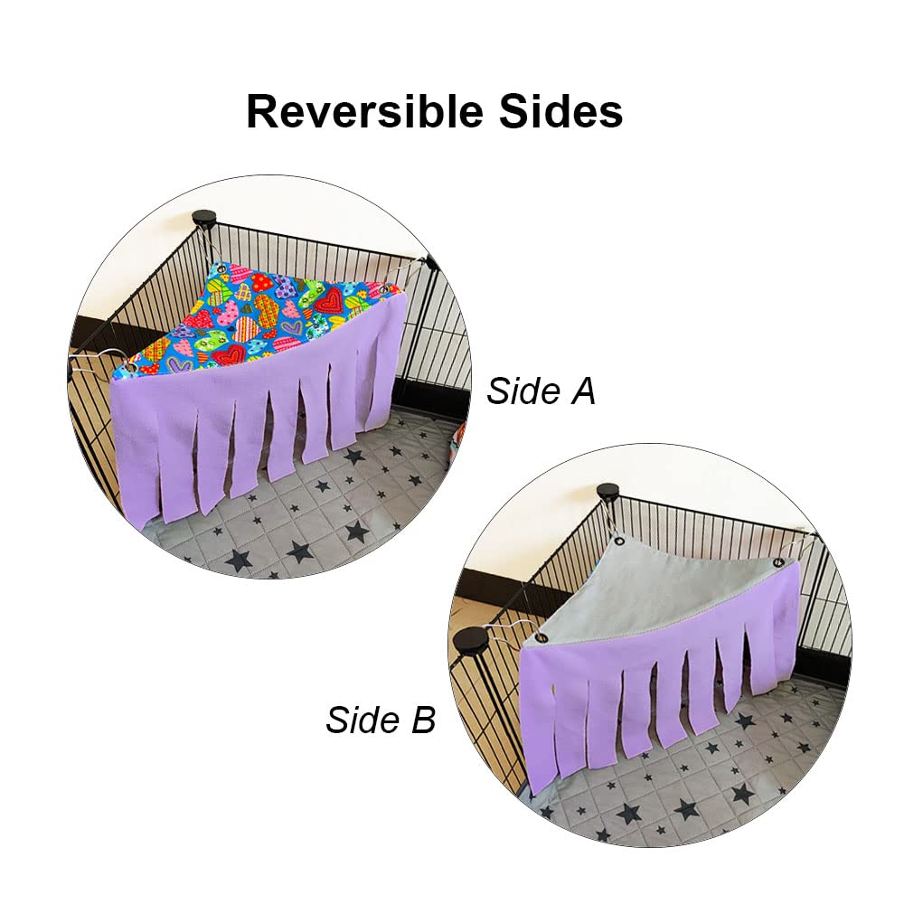 Rioussi Guinea Pig Hideout Hideaway Corner Fleece Toys Cage Accessories With Reversible Sides, Heart/Gray-Pink+Purple, Pack Of 2