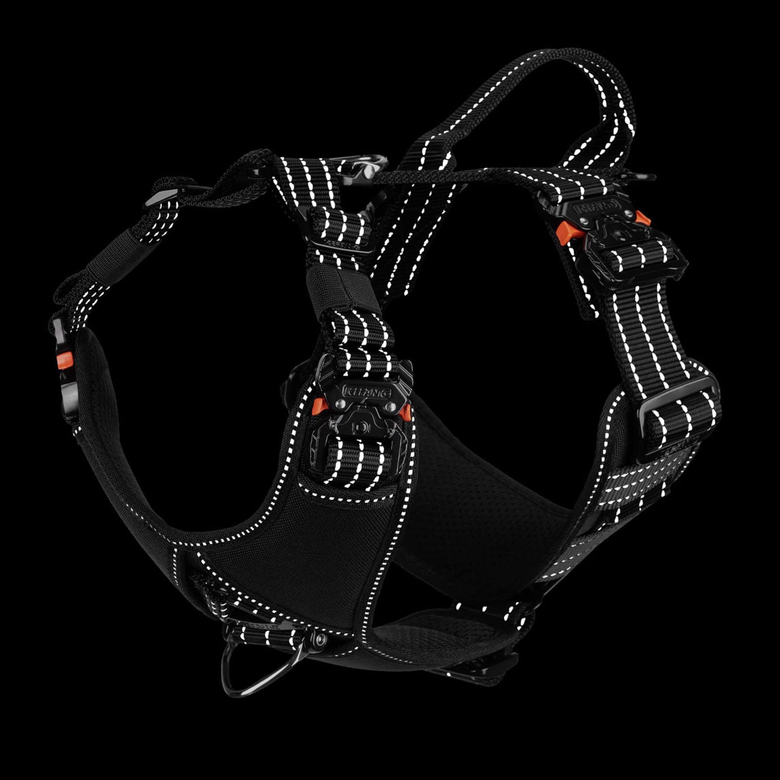 Icefang Dog Strap Harness With 4 X Metal Buckles,For Large Sized Dog,K9 Vest,Y-Shape Chest,Adjustable Pet Harness,No-Pull Front Leash Clip (Large (Pack Of 1), Black)