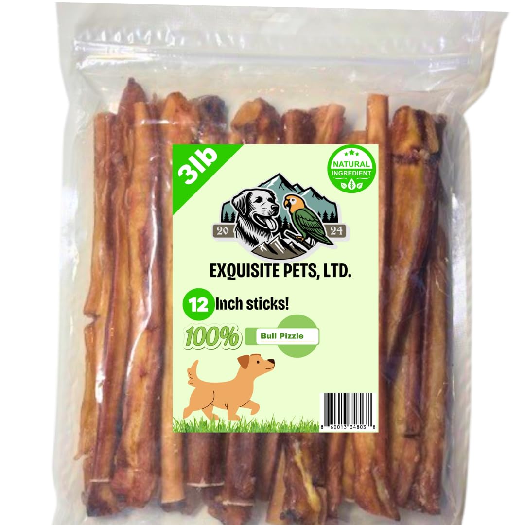 EXQUISITE PETS, LTD. 12 Bully Sticks 3lb-Bag Bulk 100% Brazilian Bull Pizzle Thick Odorless Long Lasting No Grains or Rawhide He
