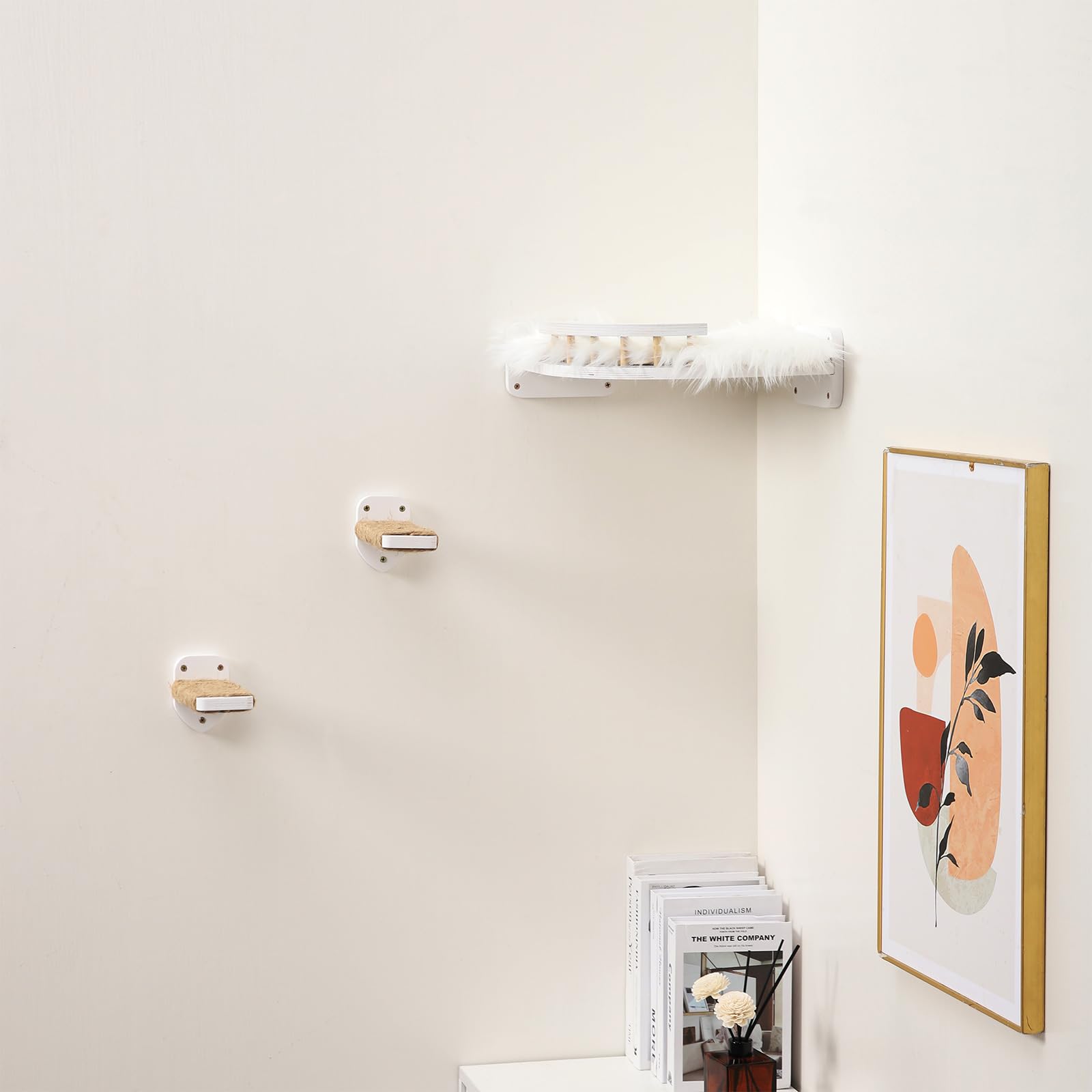 Coolex Cat Wall Shelves, Cat Shelves And Perches For Wall, Cat Wall Furniture, Corner Cat Shelf With 3 Steps Scratch Post, Cat B