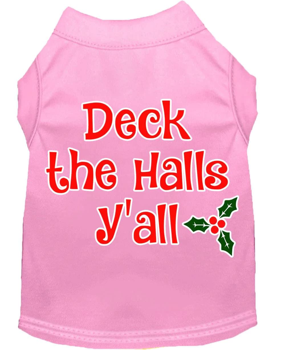 Christmas Pet Dog & Cat Shirt Screen Printed, &quot;Deck The Halls, Y'all&quot; Light Pink 3XL (25-35 lbs.)