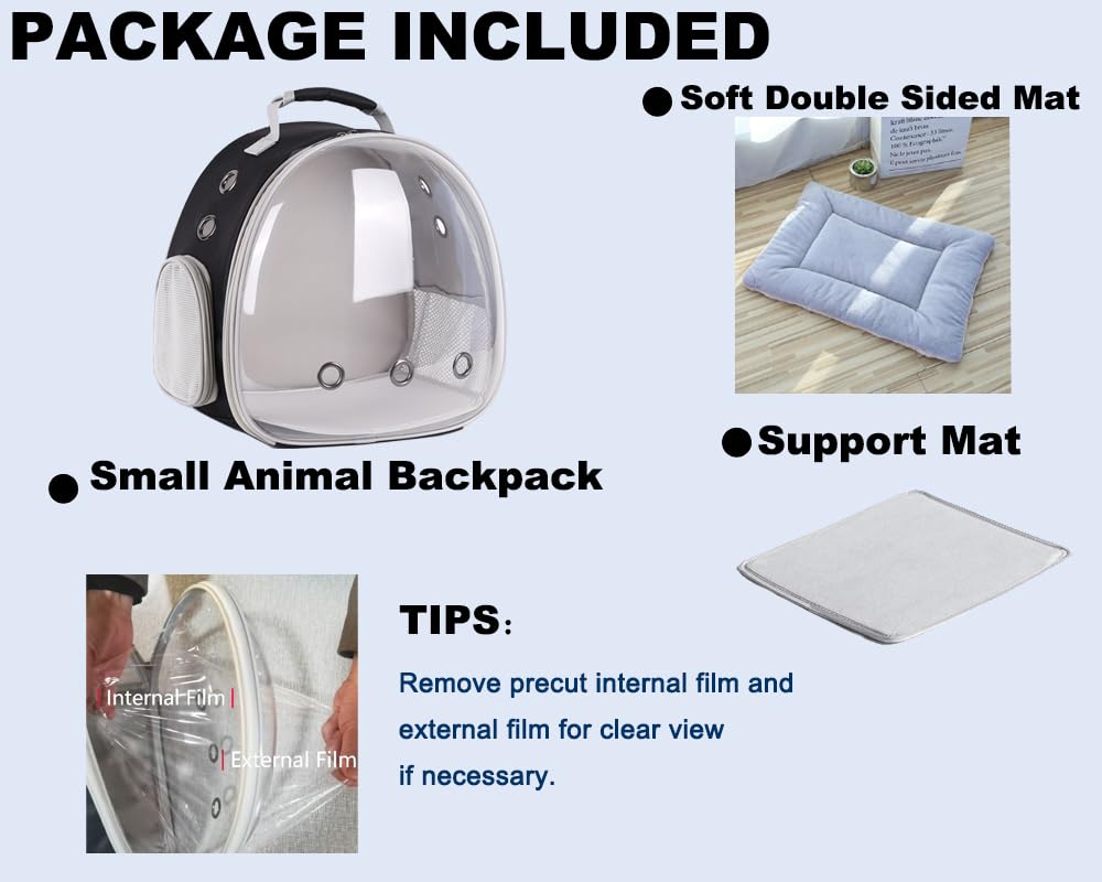 Portable Small Animal Backpack Travel Breathable Pet Carrier Bag Cages For Guinea Pig, Rabbit, Bearded Dragon, Squirrel, Tortois