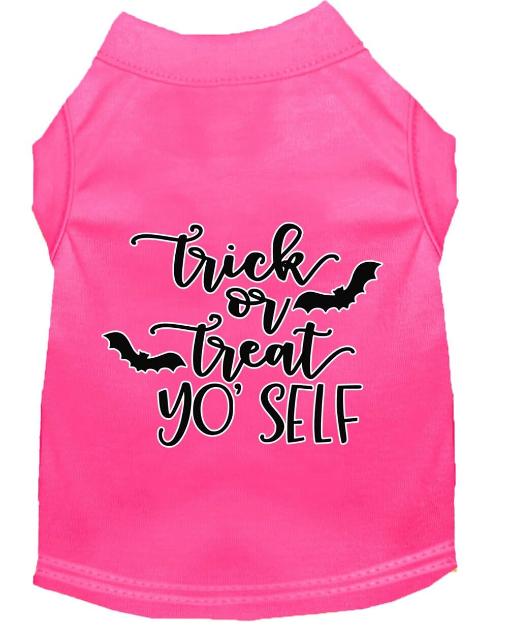 Halloween Pet Dog & Cat Shirt Screen Printed, "Trick Or Treat Yo' Self" Bright Pink XL (14-20 lbs.)