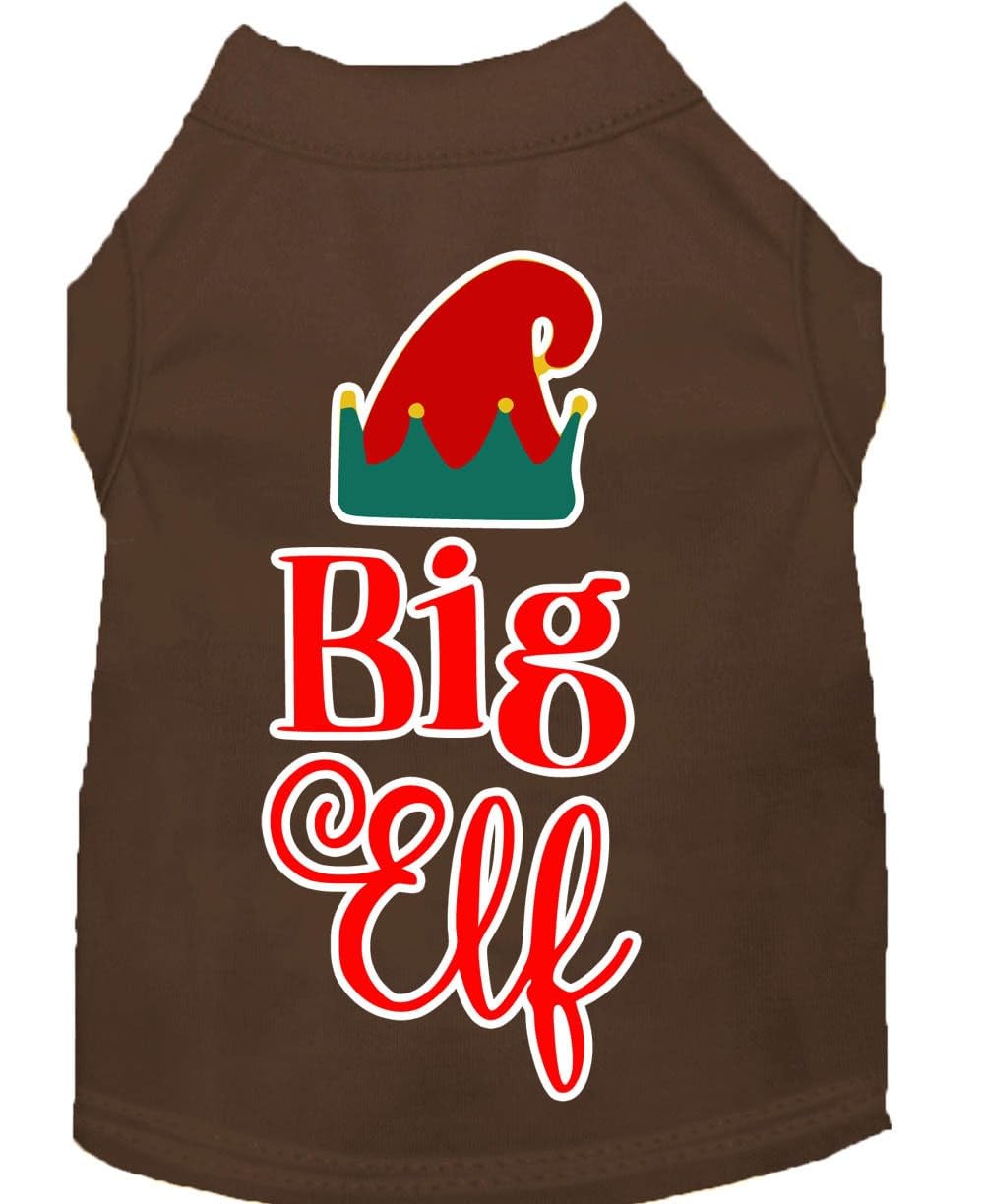 Christmas Pet Dog & Cat Shirt Screen Printed, &quot;Big Elf&quot; Brown SM (3-6 lbs.)