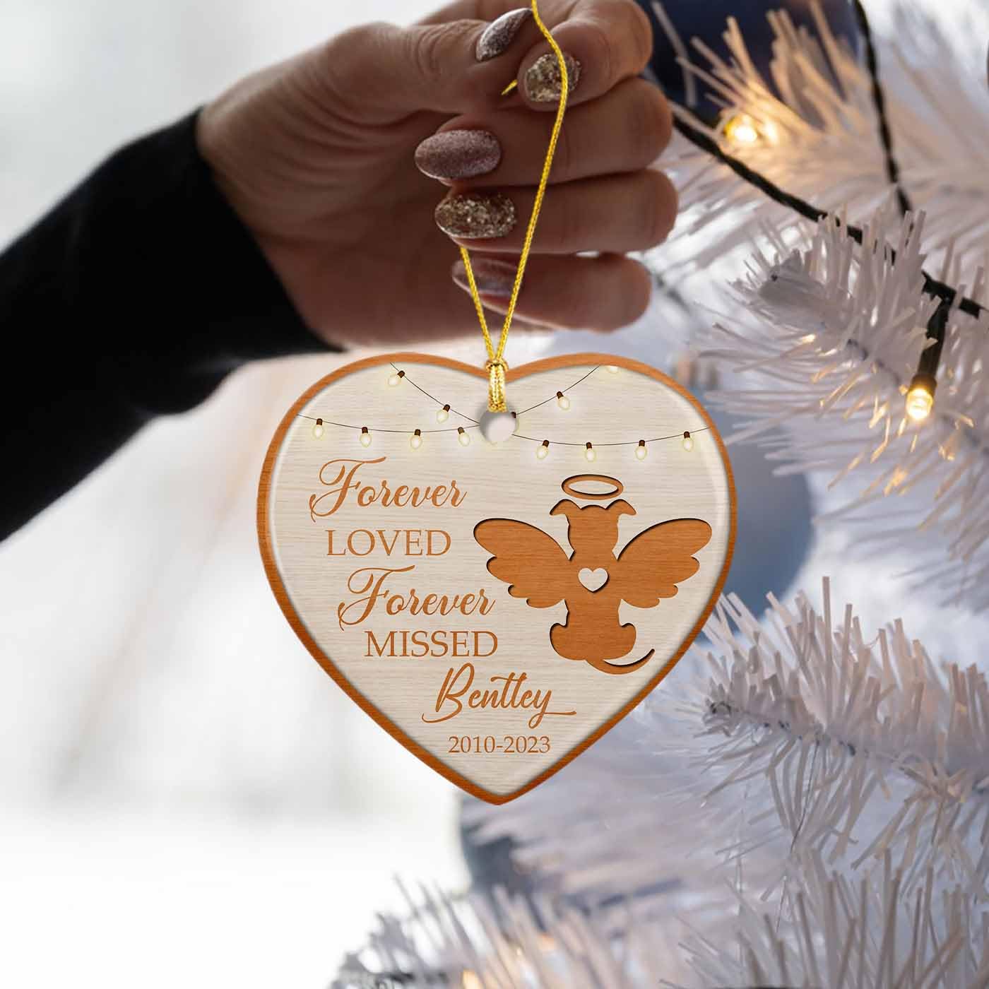Personalized Dog Forever Loved Forever Missed Ceramic Ornament, Dog Loving Memorial Ornaments Christmas 2025, Custom Name & Year Memorial Dog Ceramic Keepsakes Wooden Style Gift For Hanging Xmas Tree
