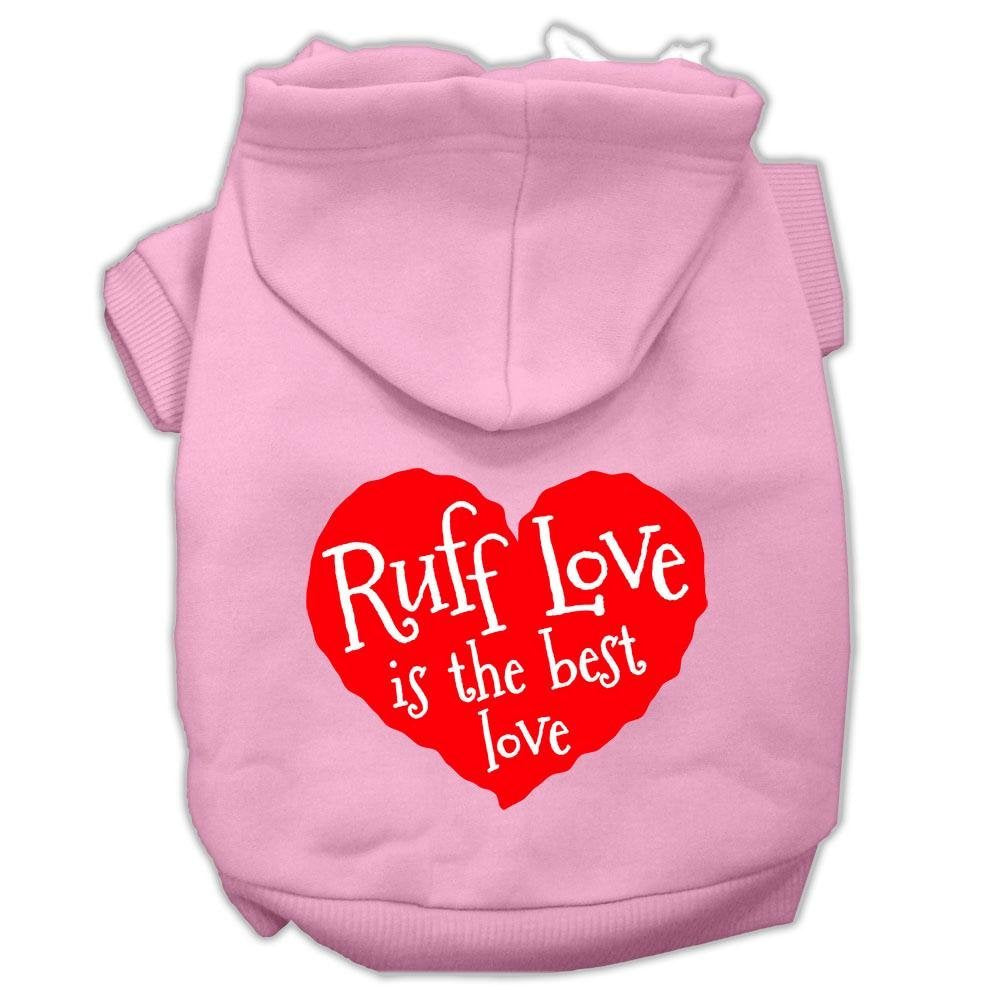 Pet Dog & Cat Hoodie Screen Printed, 'Ruff Love' Light Pink 3Xl (25-35 Lbs.)