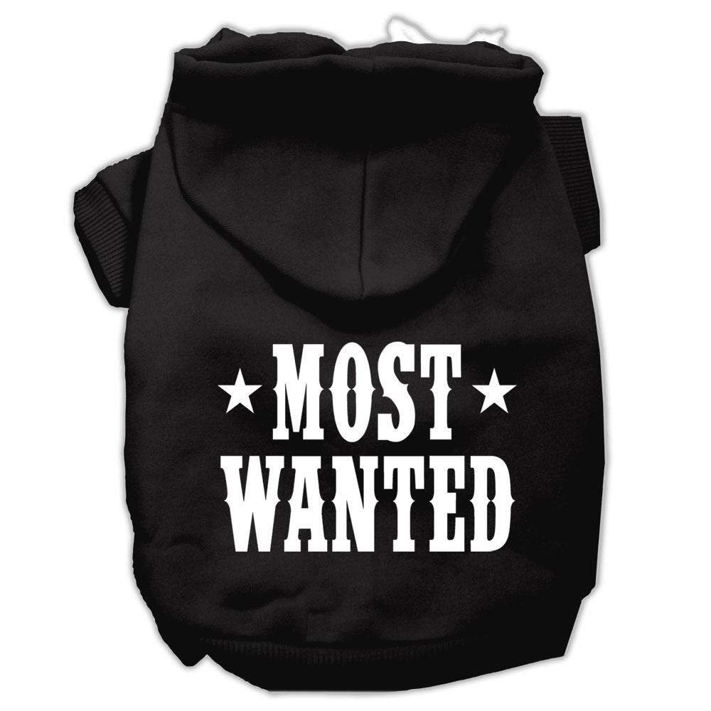 Pet Dog & Cat Hoodie Screen Printed, 'Most Wanted' Black Lg (10-14 Lbs.)