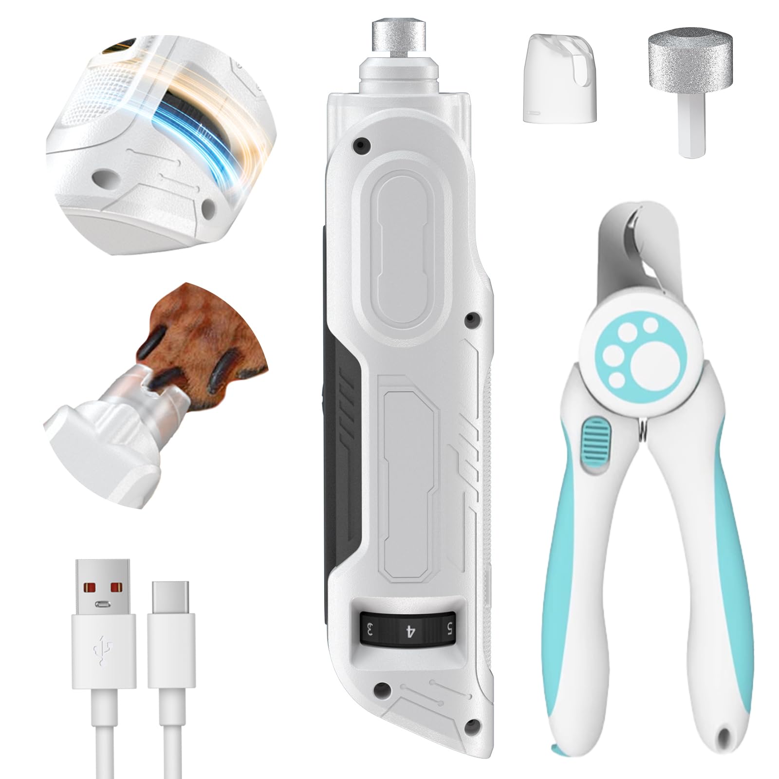 Papifeed Pet Nail Grinder For Dogs,6-Speed Rechargeable Dog Nail Trimmers And Professional Clippers,Paws Grooming Kit For Medium