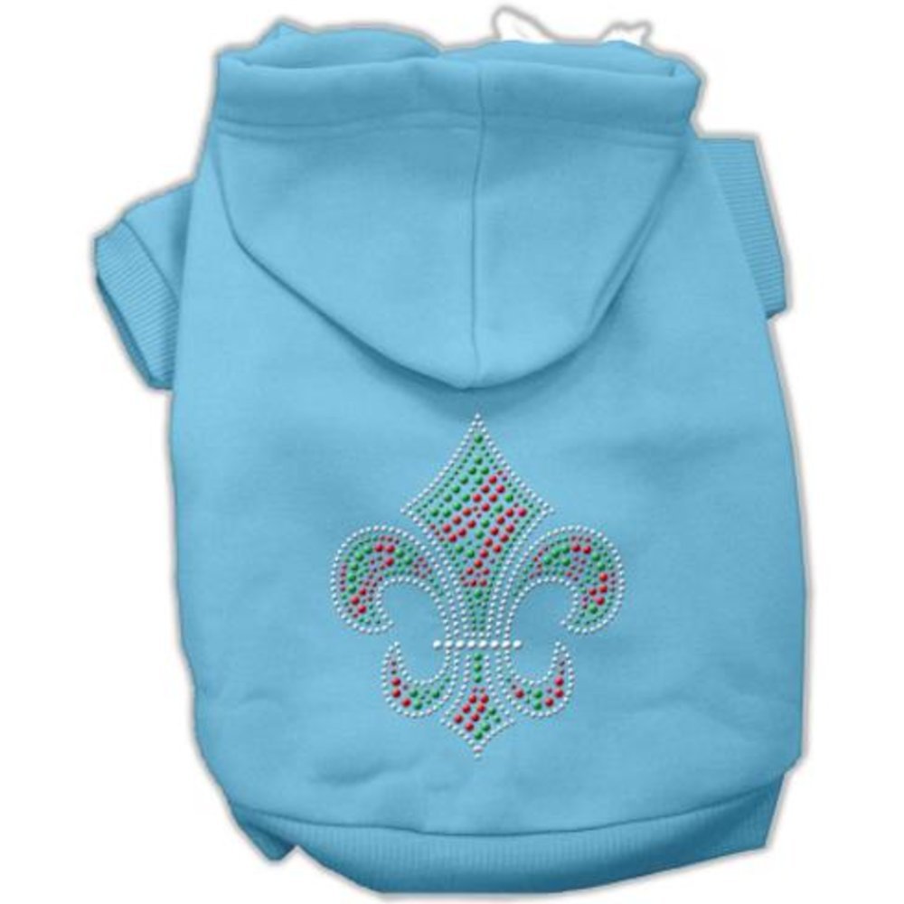 Christmas Pet Dog & Cat Hoodie Rhinestone, &quot;Holiday Fleur De Lis&quot; Baby Blue MD (6-10 lbs.)