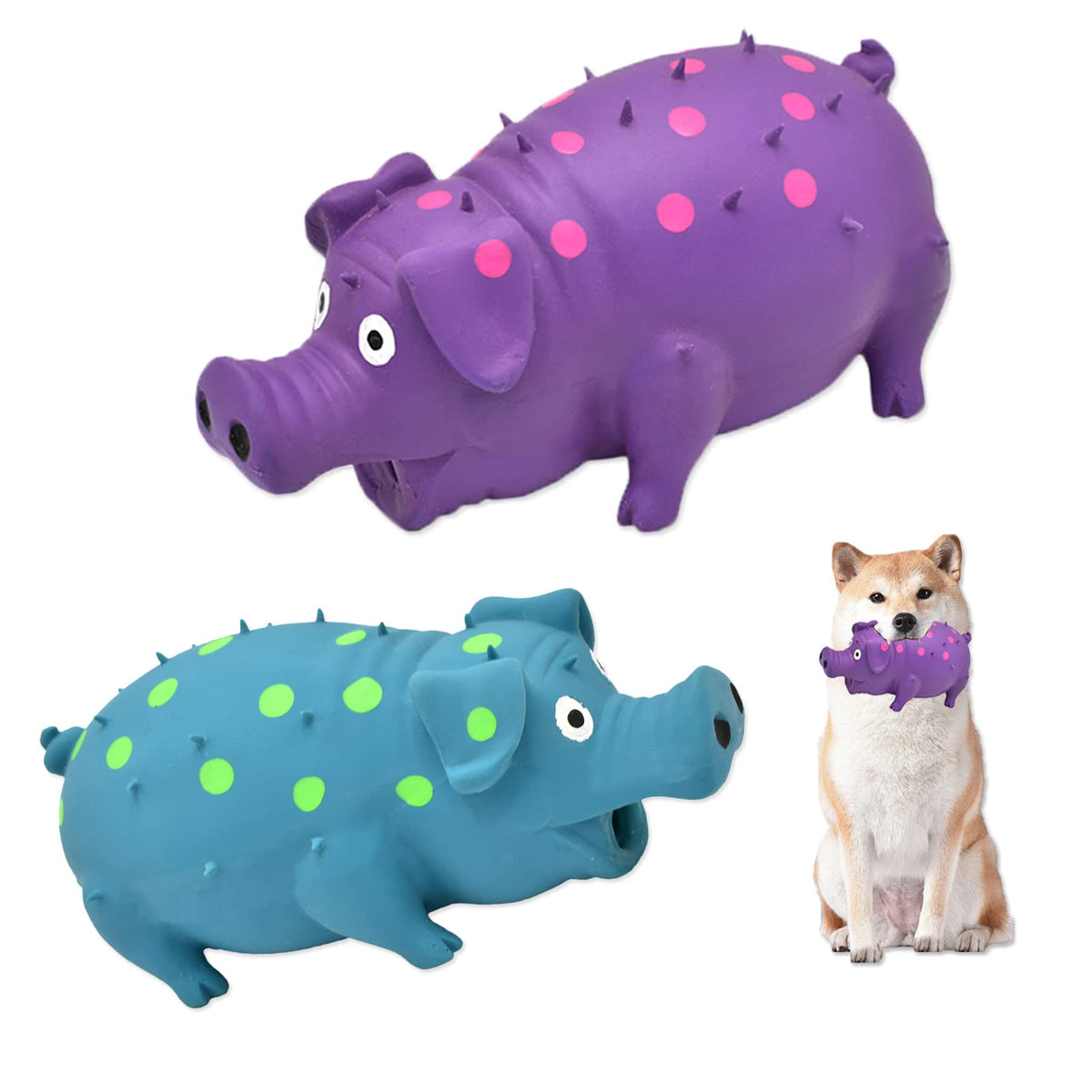 Hchyey Pig Squeaky Dog Toy, 2 Pcs Interactive Rubber Dog Chew Toy - Durable Latex Spot Grunting Pig Toys That Oink For Small Med