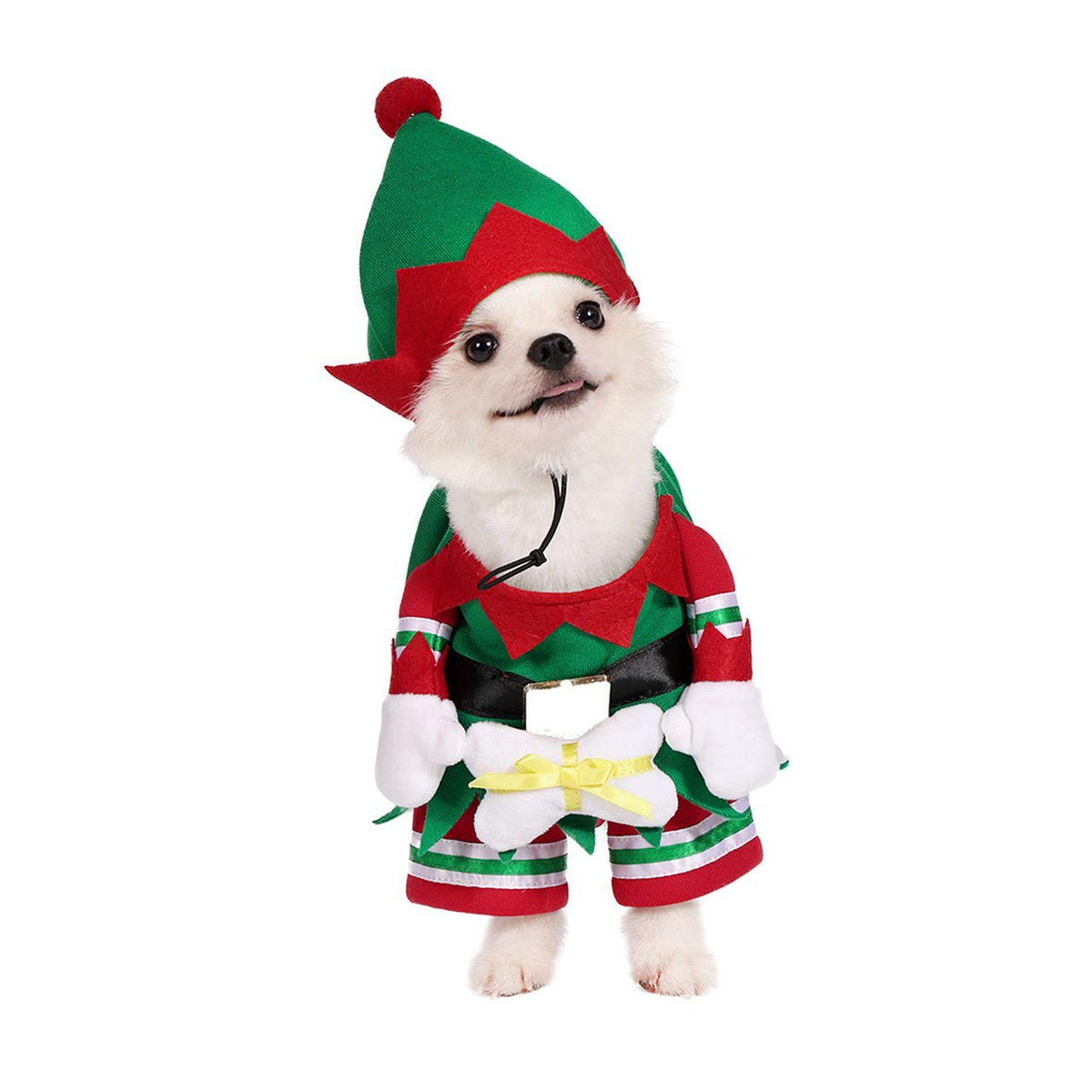 Mogoko Dog Cat Christmas Elf Costume, Funny Pet Cosplay Dress With Cap, Puppy Fleece Outfits Warm Clothes For Xmas (M Size)