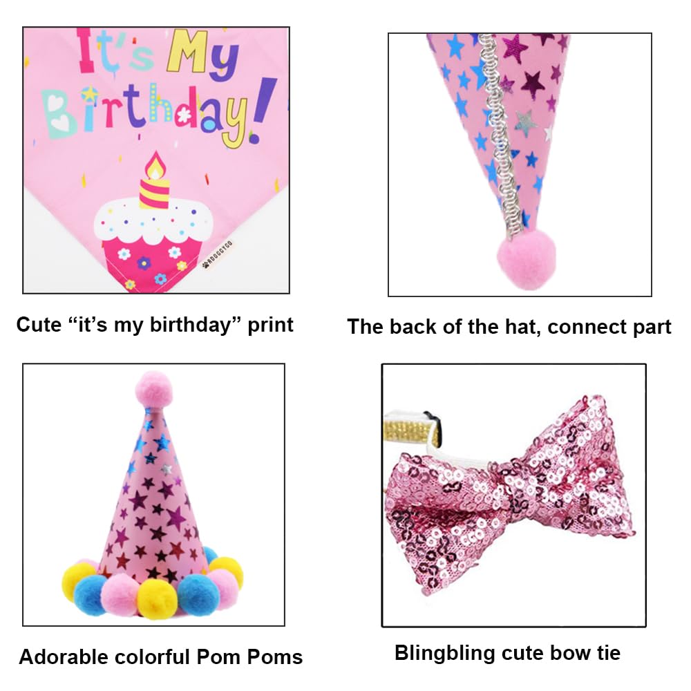 Adoggygo Dog Birthday Bandana Scarf And Dog Girl Birthday Party Hat With Cute Bow Tie For Extra Large Dogs Pets (X-Large)