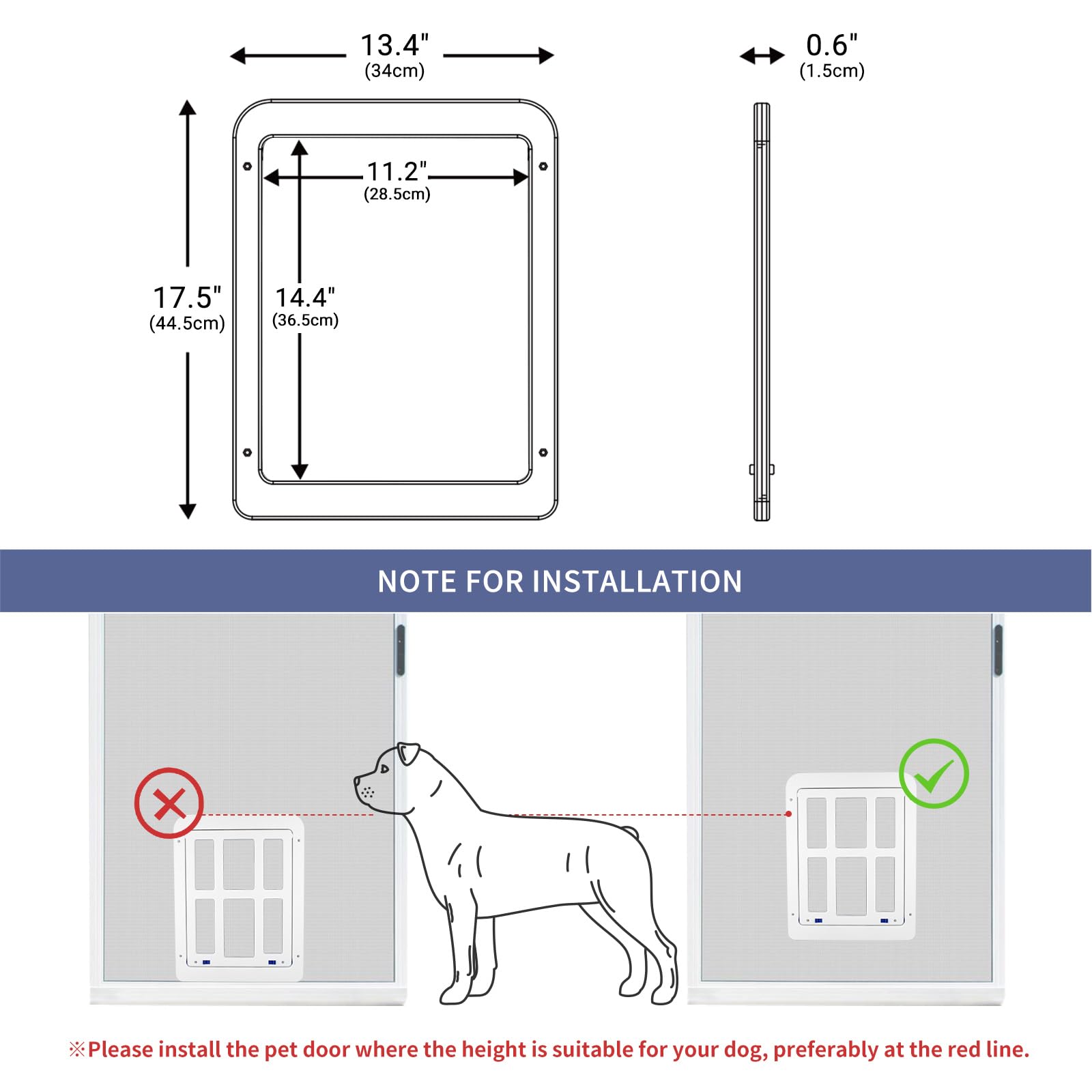 NAMSAN Dog Door for Screen Door, Magnetic Auto-Closing, 11x13 Inch, White, Durable Acrylonitrile Butadiene Styrene Material