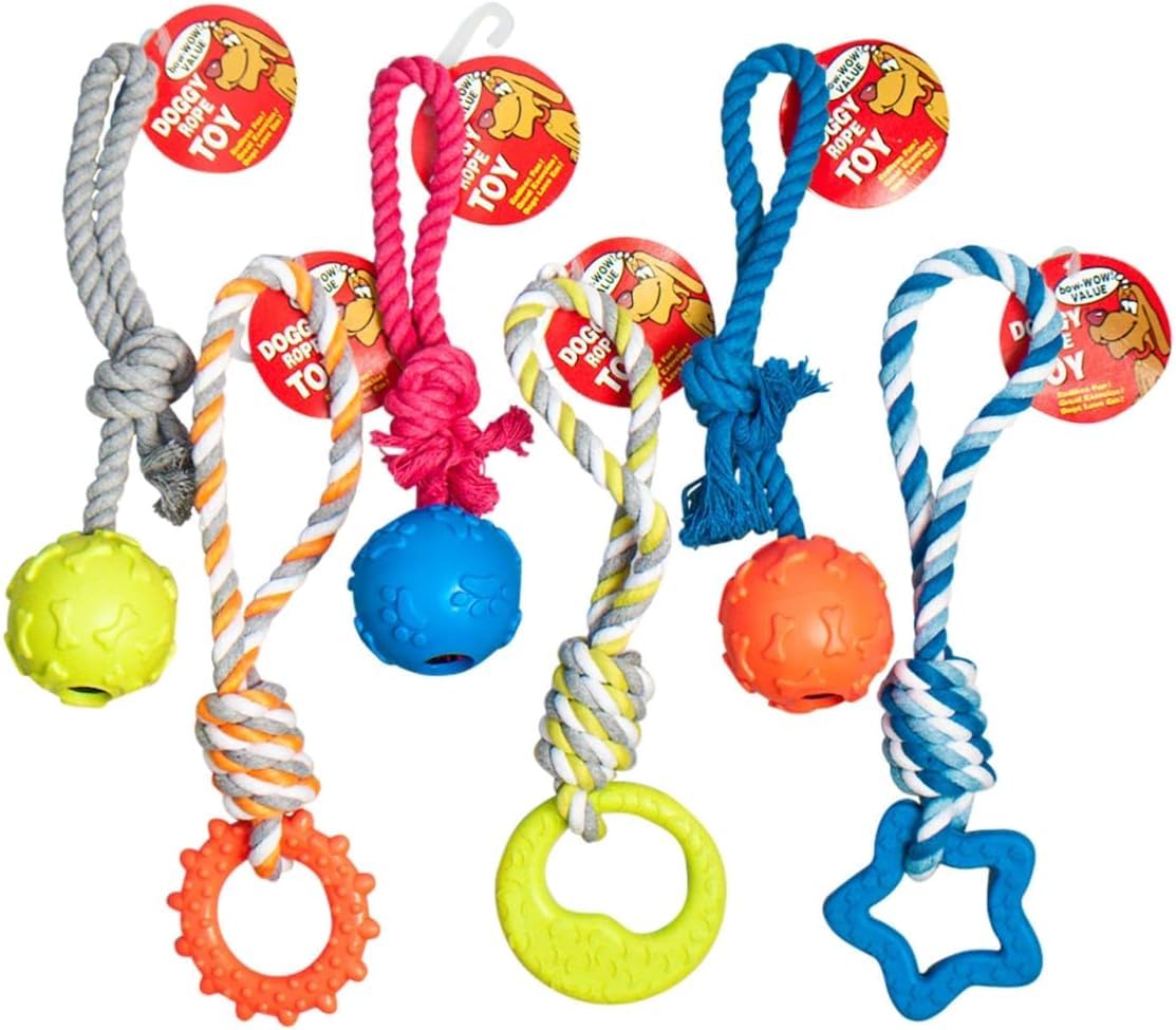 Health & Outdoors Rope Chew Toy, 2 Pack, Dog Chew Toy, Tough Rope With Ball Active Play (Colors May Vary)