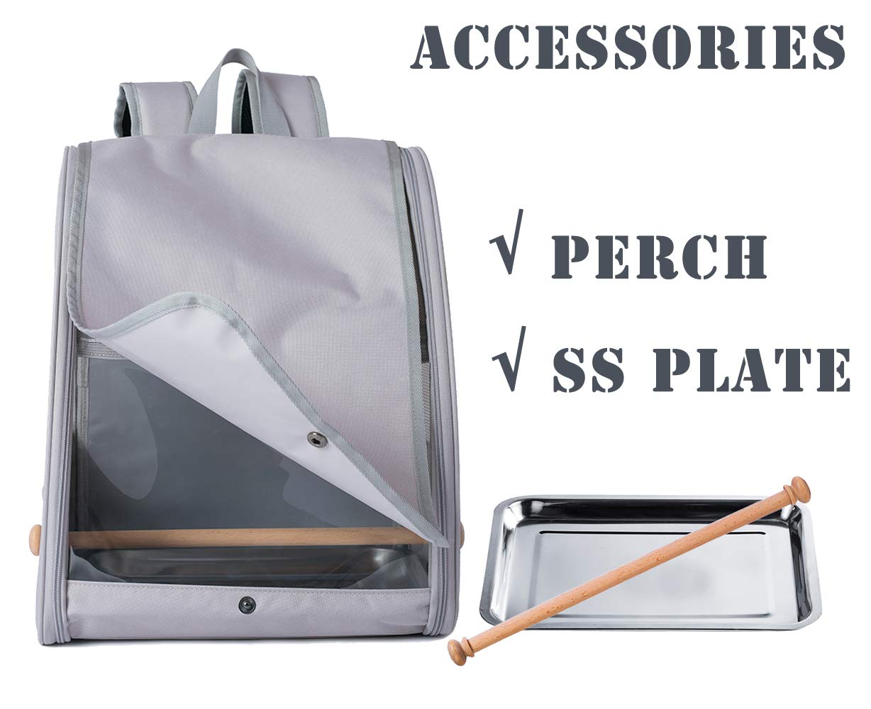 Bird Backpack, Bird Travel Carrier With Stand Perch, Airline Approved Grey Bird Backpack Carrier