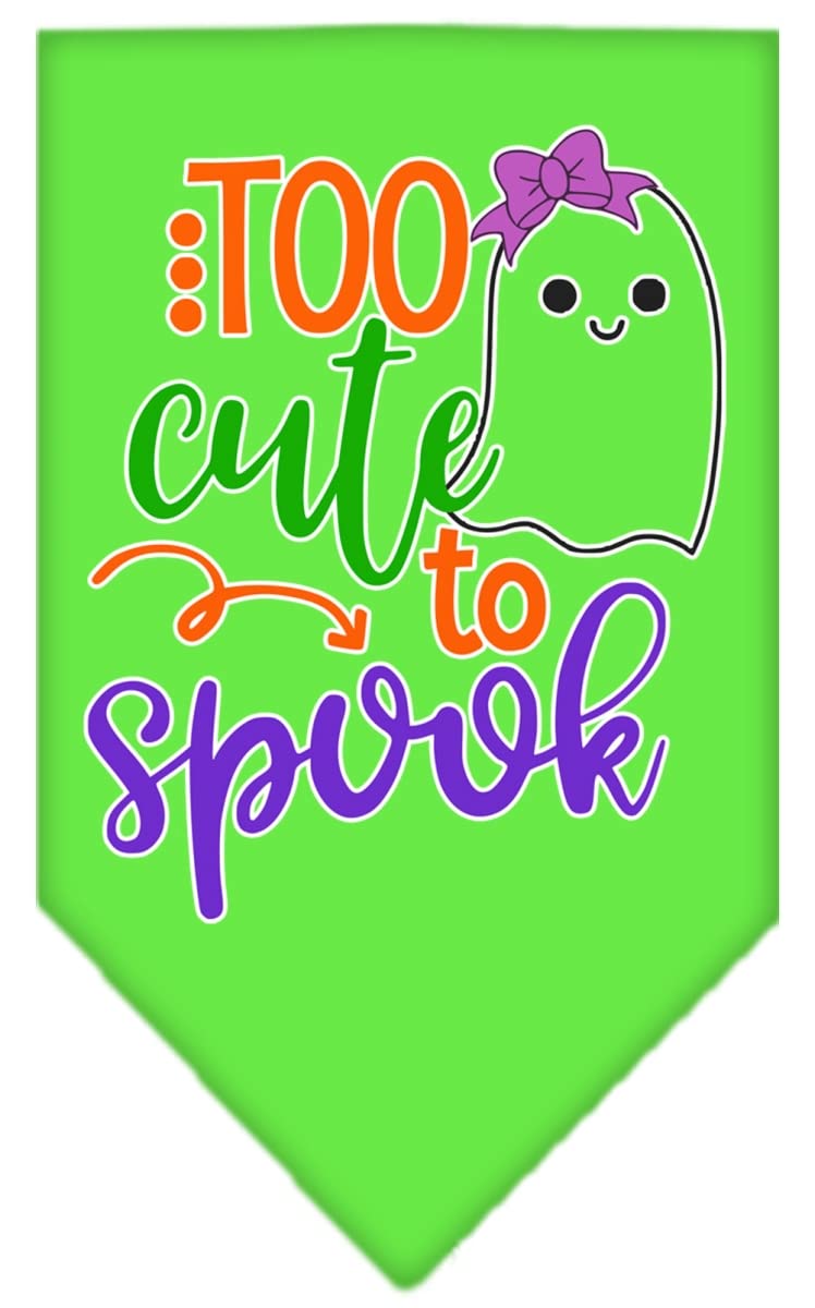Halloween Pet and Dog Bandana Screen Printed, &quot;Too Cute To Spook - Girly Ghost&quot; Lime Green Small