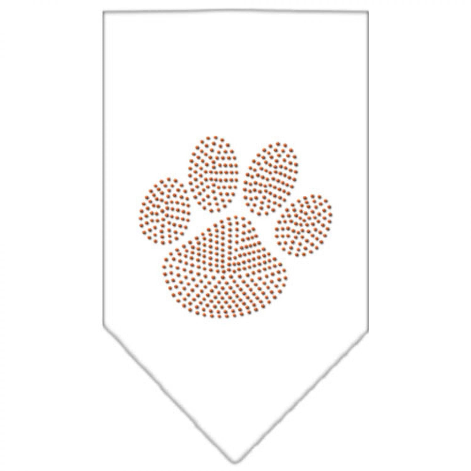 Pet and Dog Bandana Rhinestone, "Paw Orange" White Small