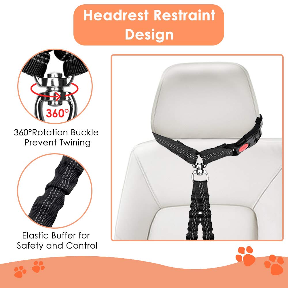 Autowt Double Dog Seat Belt, New Dual Pet Car Headrest Restraint Safety Seatbelt No Tangle Dog Leash Duty Adjust Elastic Bungee Puppy Lead Splitter Connect Harness In Vehicle Travel For 2 Dogs
