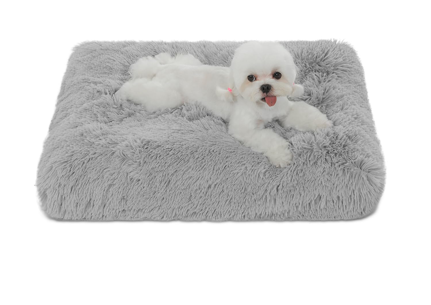 Bedfolks Waterproof Crate Bed, Plush Dog & Cat Kennel Pad With Removable Cover, Faux Fur, Washable, 21''X13'', Solid Light Grey