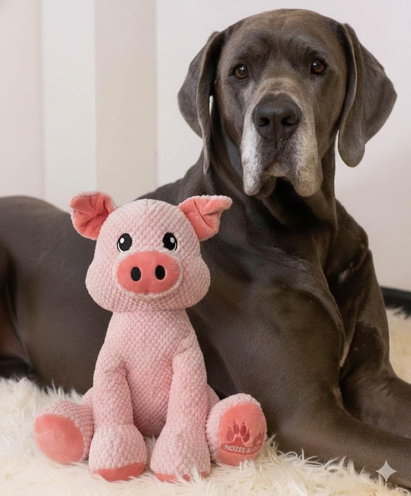NOZES & TOZES Plush Pig Dog Toy | Dog stuffies for Large Dogs Dog Enrichment Toys for Large Dogs | Dog Toys Without Squeakers- P
