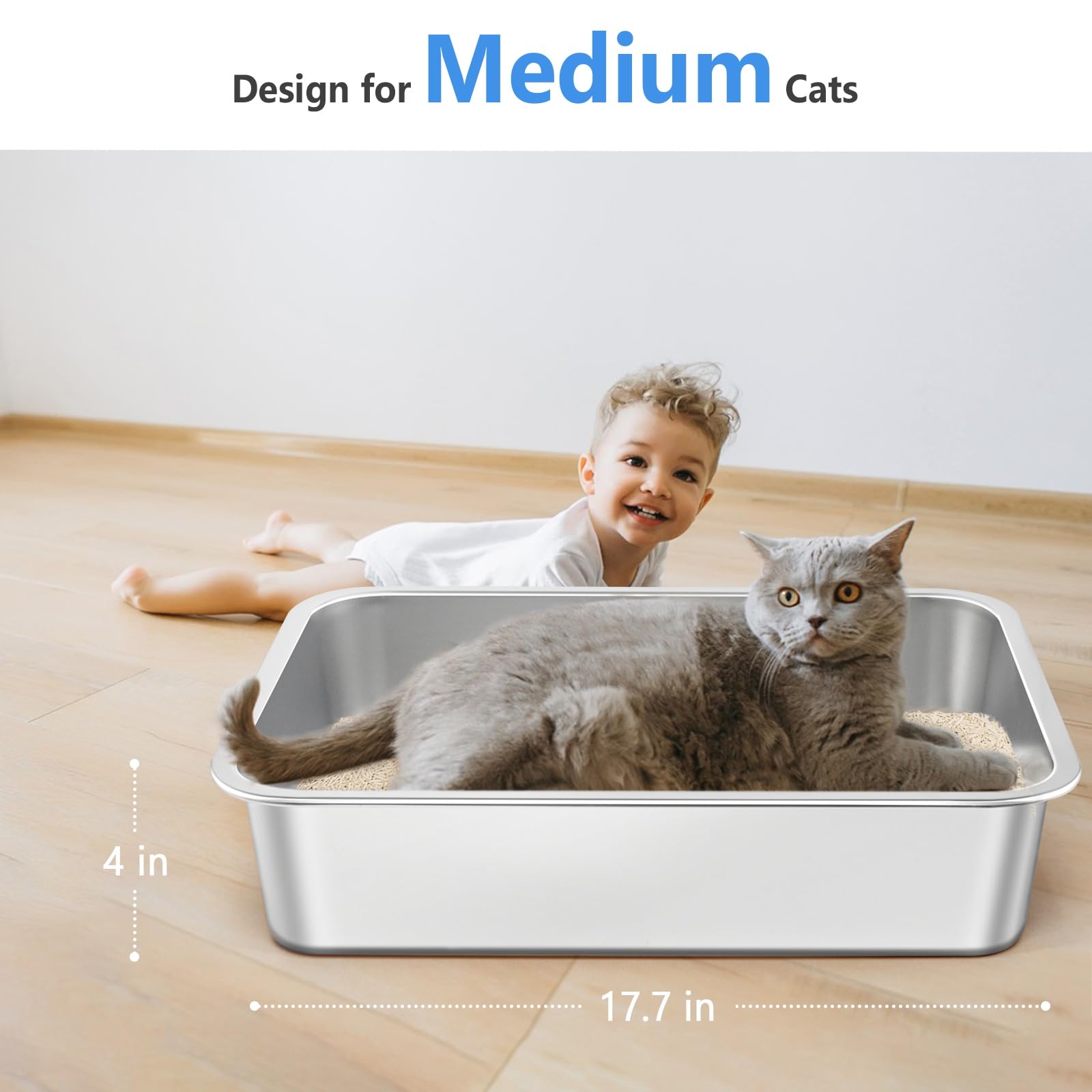Travel Litter Box for Cats, Light and Thin Stainless Steel Litter Box for Cat Crate, Cat Playpen, Cat Kennel, Cage, Cat House (1