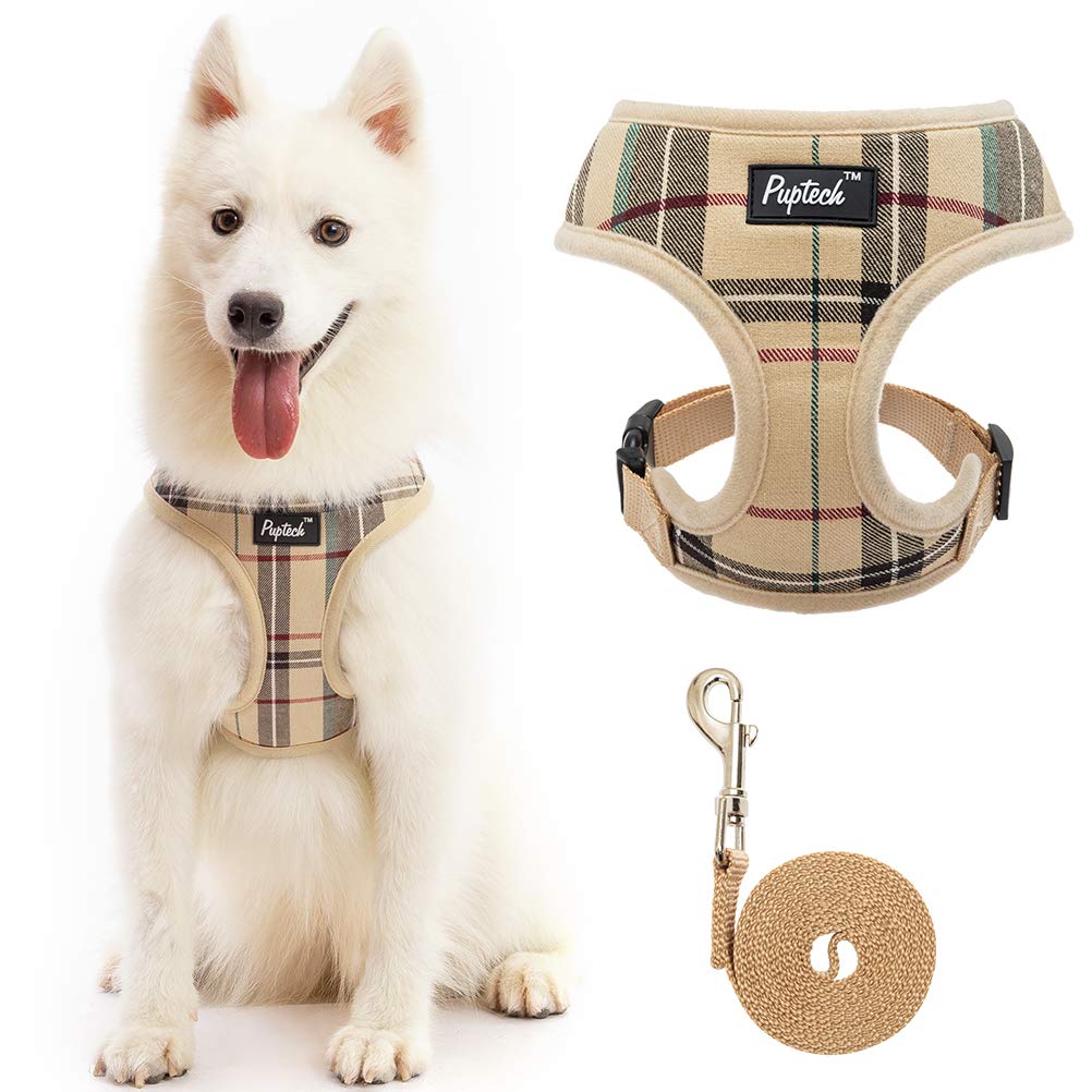 Pupteck Soft Mesh Dog Harness And Leash Set Pet Puppy Cat Comfort Padded Vest No Pull Harnesses, Black&White, L