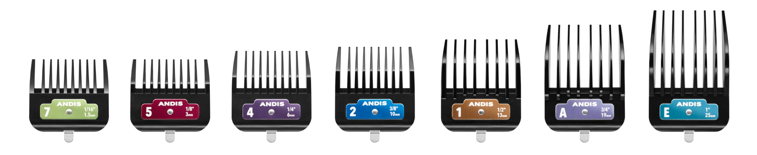 Andis 562014 Premium Clip Animal Comb Set - Built with Plastic, Includes 7 Color Coded Combs of Different Sizes, Metal Clip to A