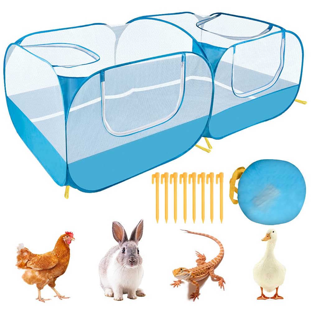 Slowton Small Animals Playpen, Portable Large Chicken Run Coop With Detachable Bottom Breathable Transparent Mesh Walls, Foldabl