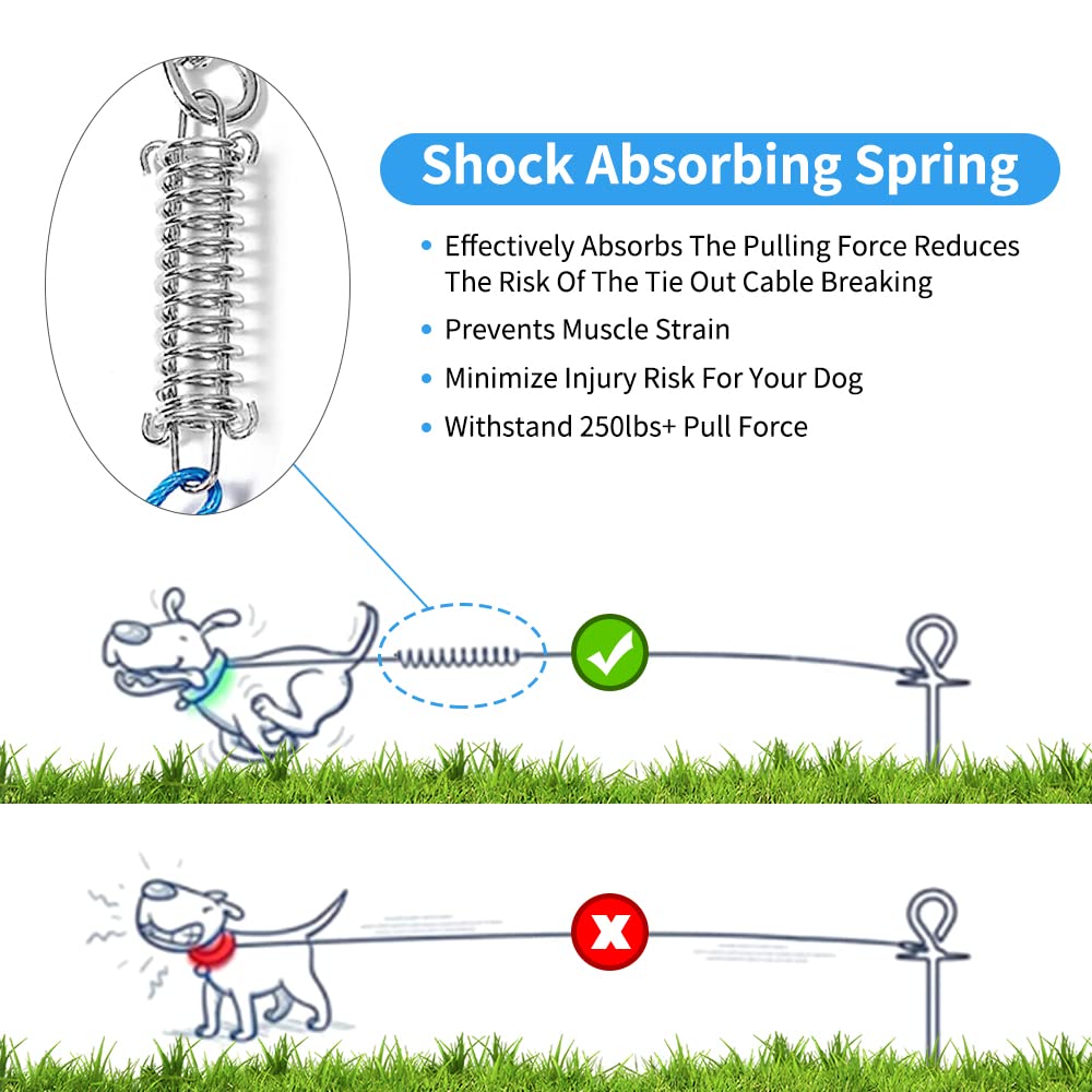 Mi Metty Tie Out Cable For Dog,60Ft Dog Leads With Swivel Hook And Shock Spring,Heavy Duty Tie Out Cable For Large Dogs Up To 12