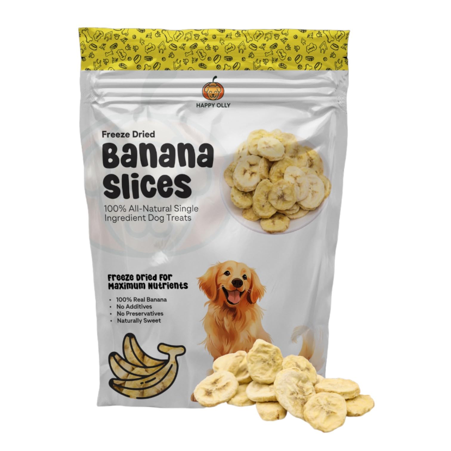 Happy Olly Freeze Dried Banana Dog Treats, Single Ingredient, 3oz