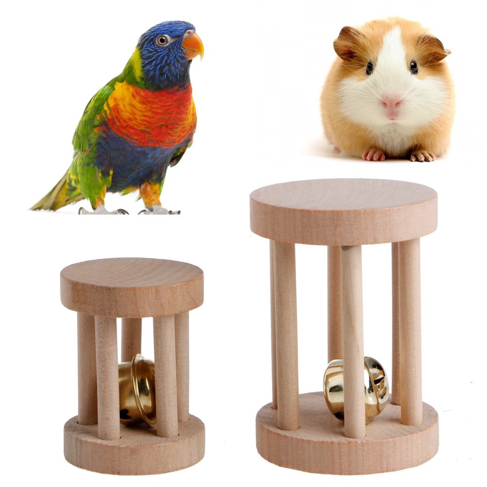 Doober Wood Unicycle Dumbell Bell Roller Chew Toys For Pet Rabbits Hamsters Rat (S)