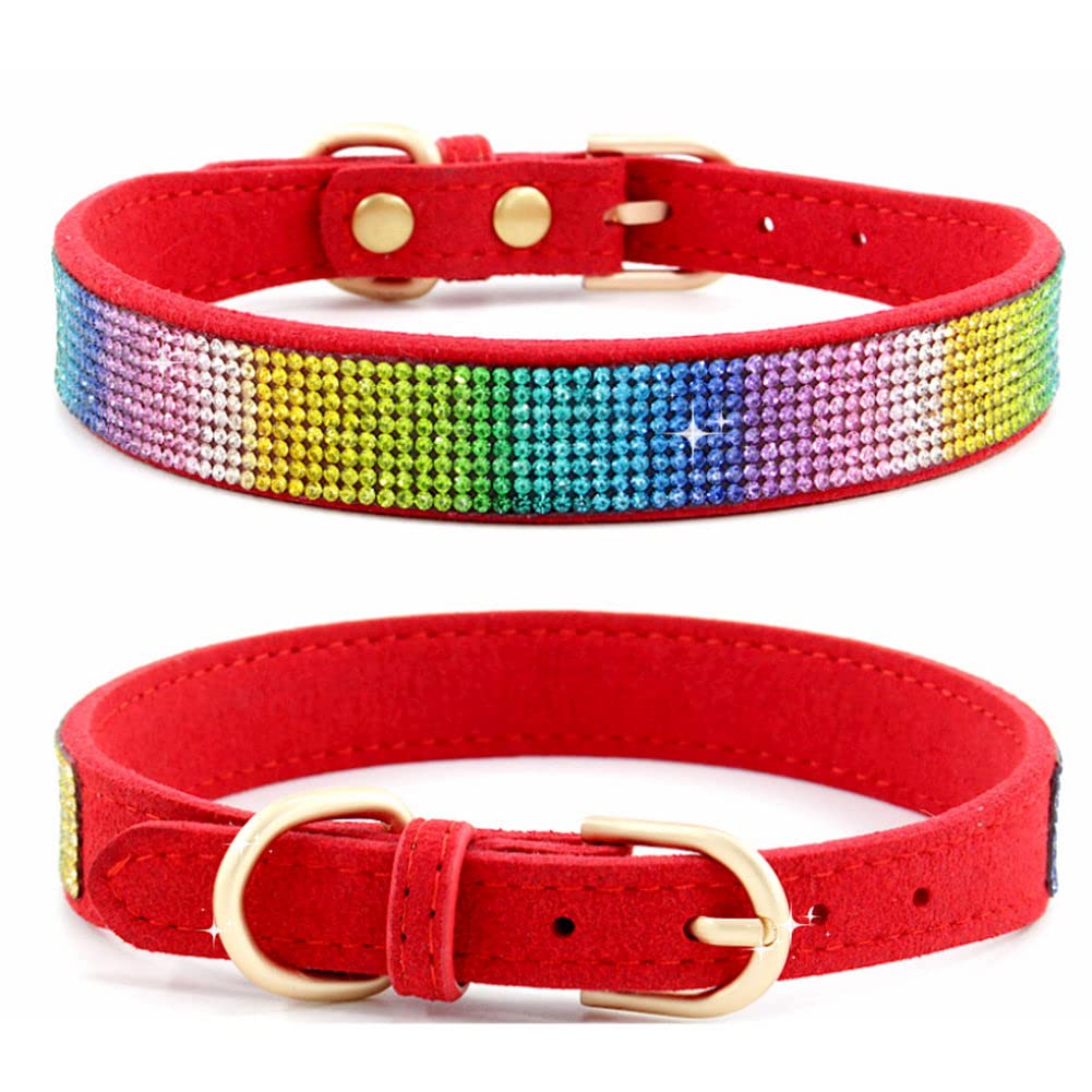 Cute Dog Collar With Bling Rhinestone, Fancy Crystal Diamond Glitter Pretty Jewel Soft Cat Collars For Small Medium Large Breed Dogs Girl Female Pet Puppy Kitten Terrier, Colorful Red Xxs