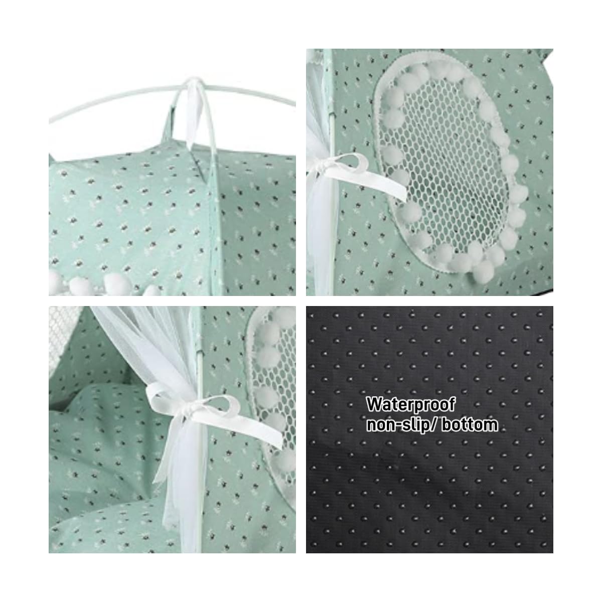 Cat Bed Tents Dog House Indoor Outdoor Lace Mesh Breathable Windows Door Curtains Removable Portable Nest Teepe House (Large,Min