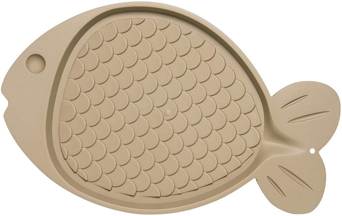 Loving Pets Bella Spill-Proof Fish-Shaped Mat For Cats, Tan