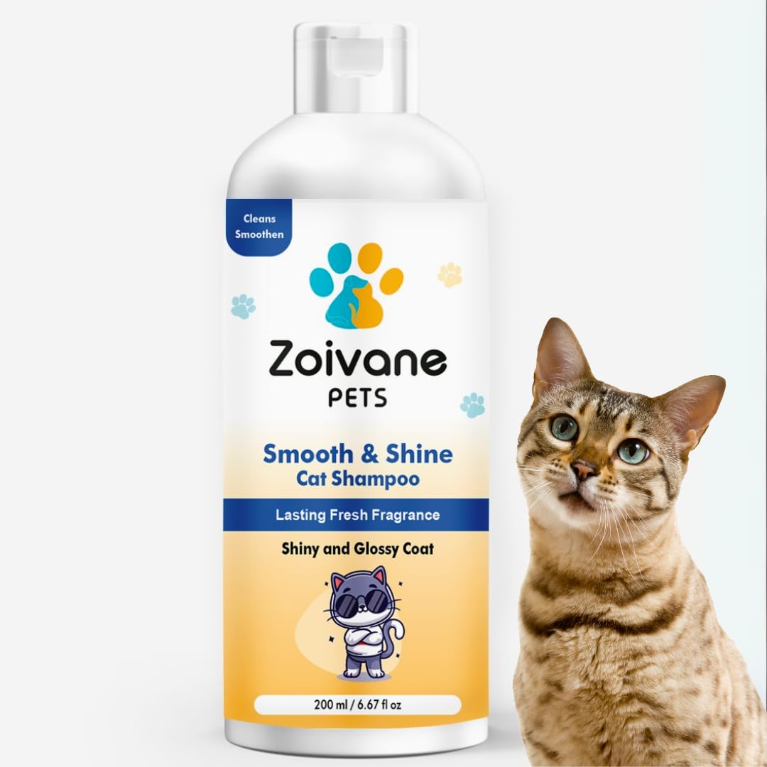 Zoivane Smooth & Shine Cat Shampoo (200Ml) | Nourishing Hair And Shiny Body Wash | Suitable For All Cat Types (Pack Of 1)