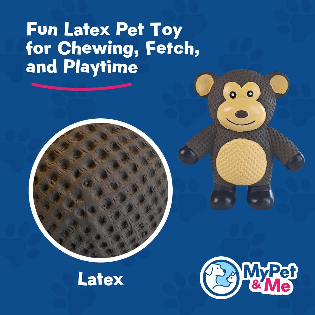 My Pet & Me Squeaky Dog Toy - Durable Rubber Chew Toy for Puppies, 4.3 Inch, Brown Monkey, Model 24SLT