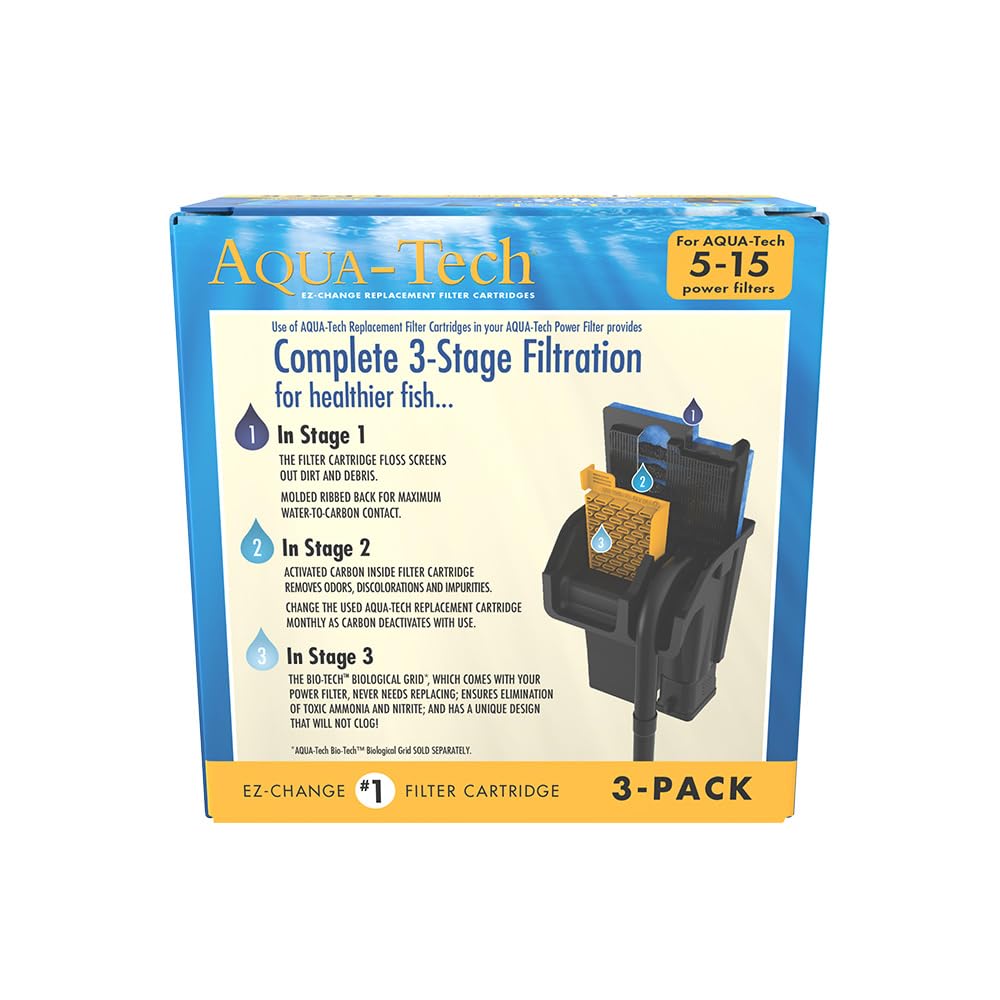 AQUA-TECH EZ-Change No.1 Aquarium Filter Cartridge 3-Pack for 5-15 Power Filters