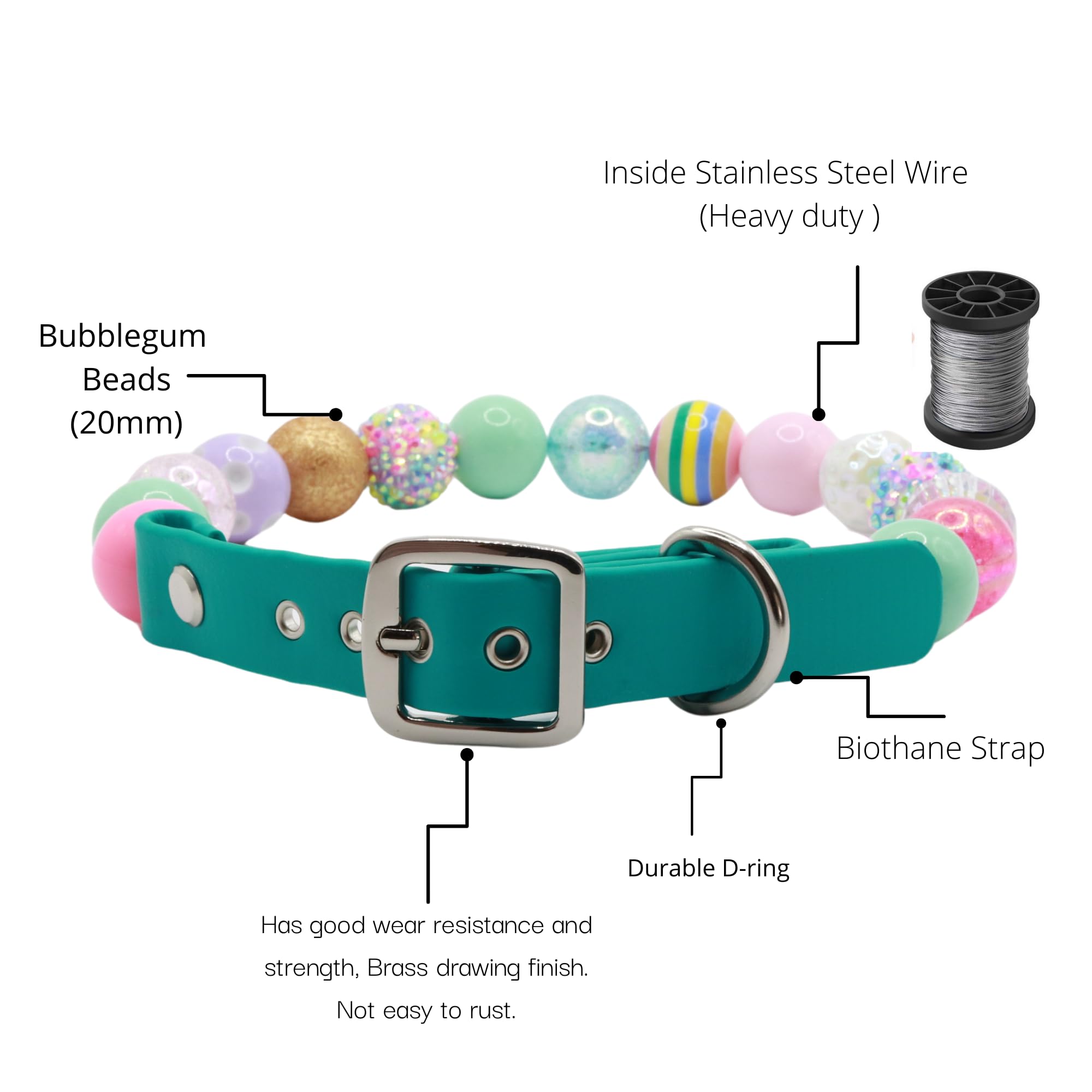 Adjustable Pet Collar For Small Medium And Large Dogs Beaded Silicone Dog Necklace Handmade Girl Bling Fancy Female Cats Pretty