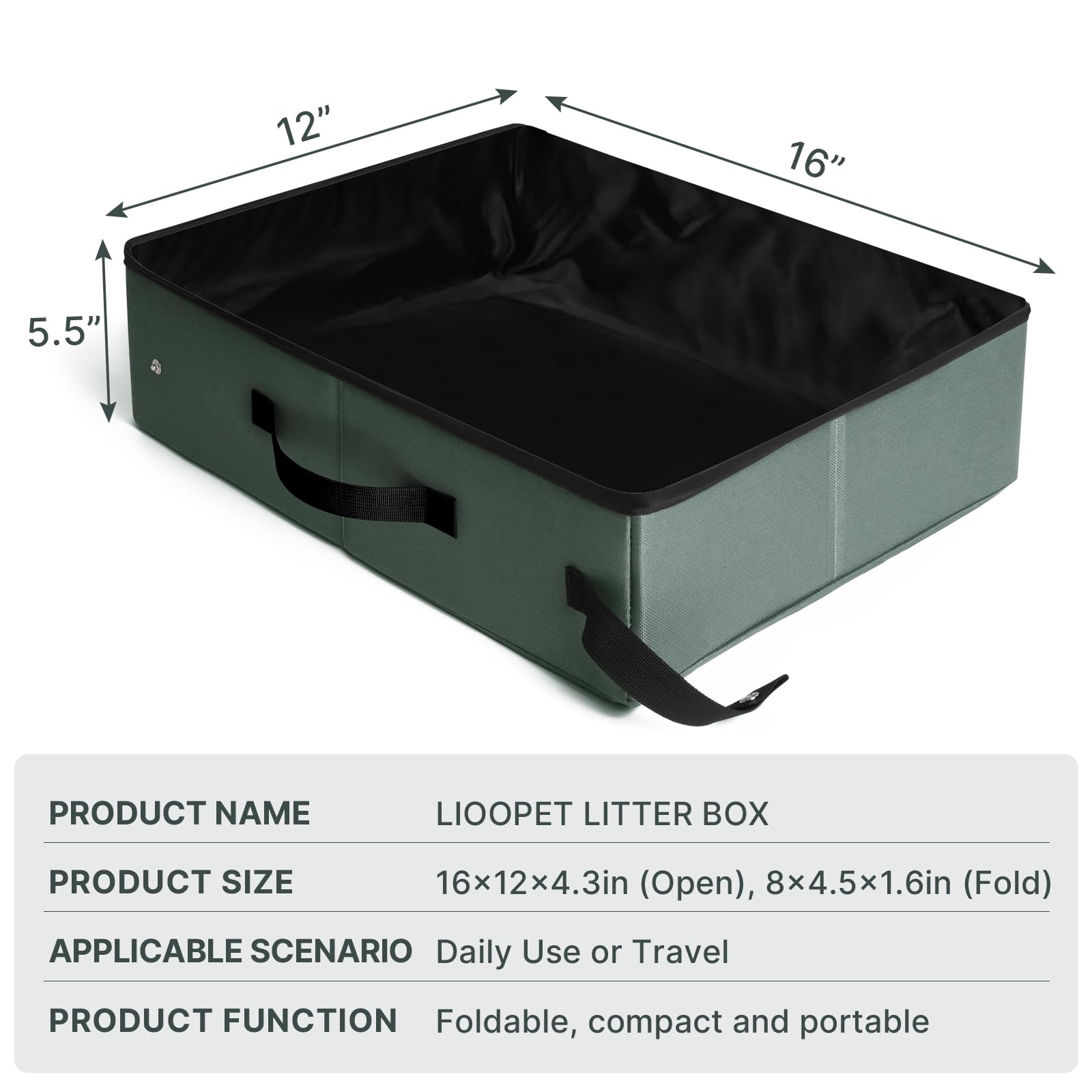 Portable Cat Litter Box (No Lid), Leak-Proof,Collapsible,16X12X4.3Inches,Great For Cat Travel Hotel Stays And Road Trip