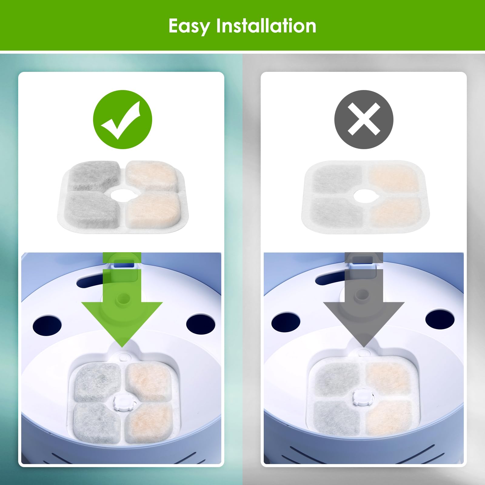 Cat Water Fountain Filter, 6-Pack Pet Fountain Filter Replacement Compatible With Cat Drinking Fountain, Replacement Triple Action Water Filter Activated Carbon Filter, 2 Hoses