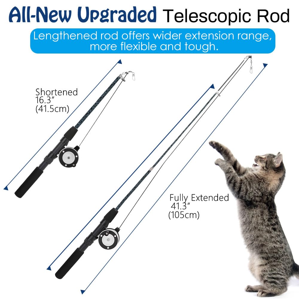 Pawaboo Cat Feather Toys, 4 Pack Interactive Cat Feather Teaser Wand Toys, Retractable Fishing Pole Wand Catcher Exerciser With