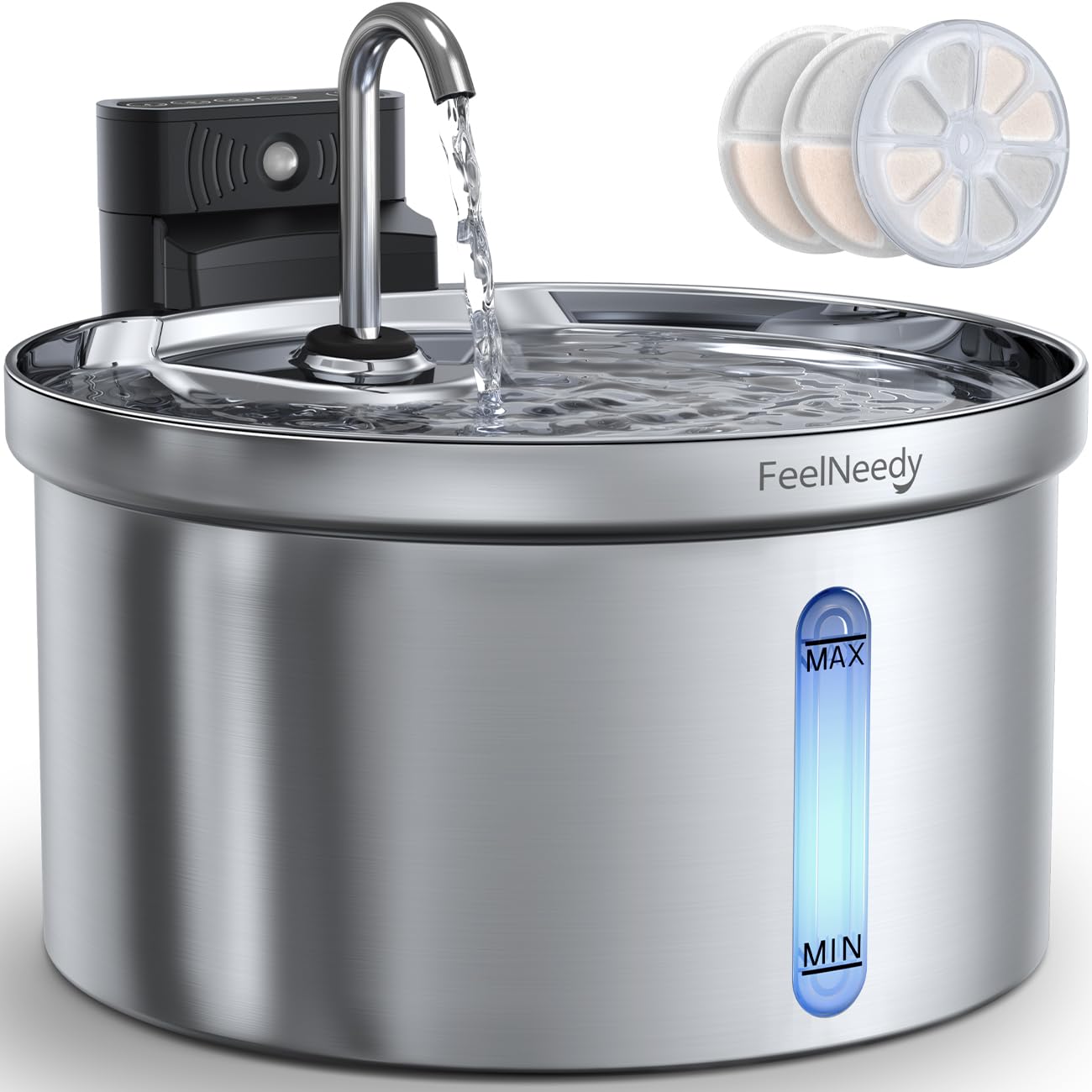 Wireless Cat Water Fountain [Water & Battery Separation] Feelneedy Stainless Steel Automatic Pet Water Dispenser, 4000Mah Batter