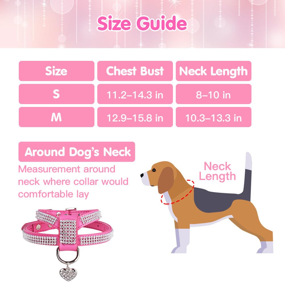 Expawlorer Pet Harness-Rhinestone Bling Small Cat Harness With Heart Pendant, Soft Genuine Leather Padded Dog Harness Small Sized Dog For Puppy Cat, Pink