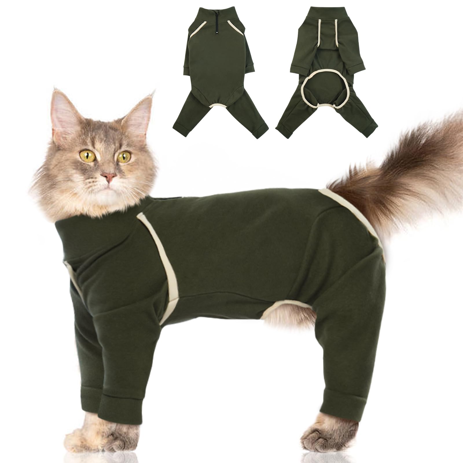 Cat Onesie - Army Green, Xxl - Prevents Hair Loss, Sticky Hair Clothes, Pajamas For Cats Only, Hairless Cat Clothes, After Surge