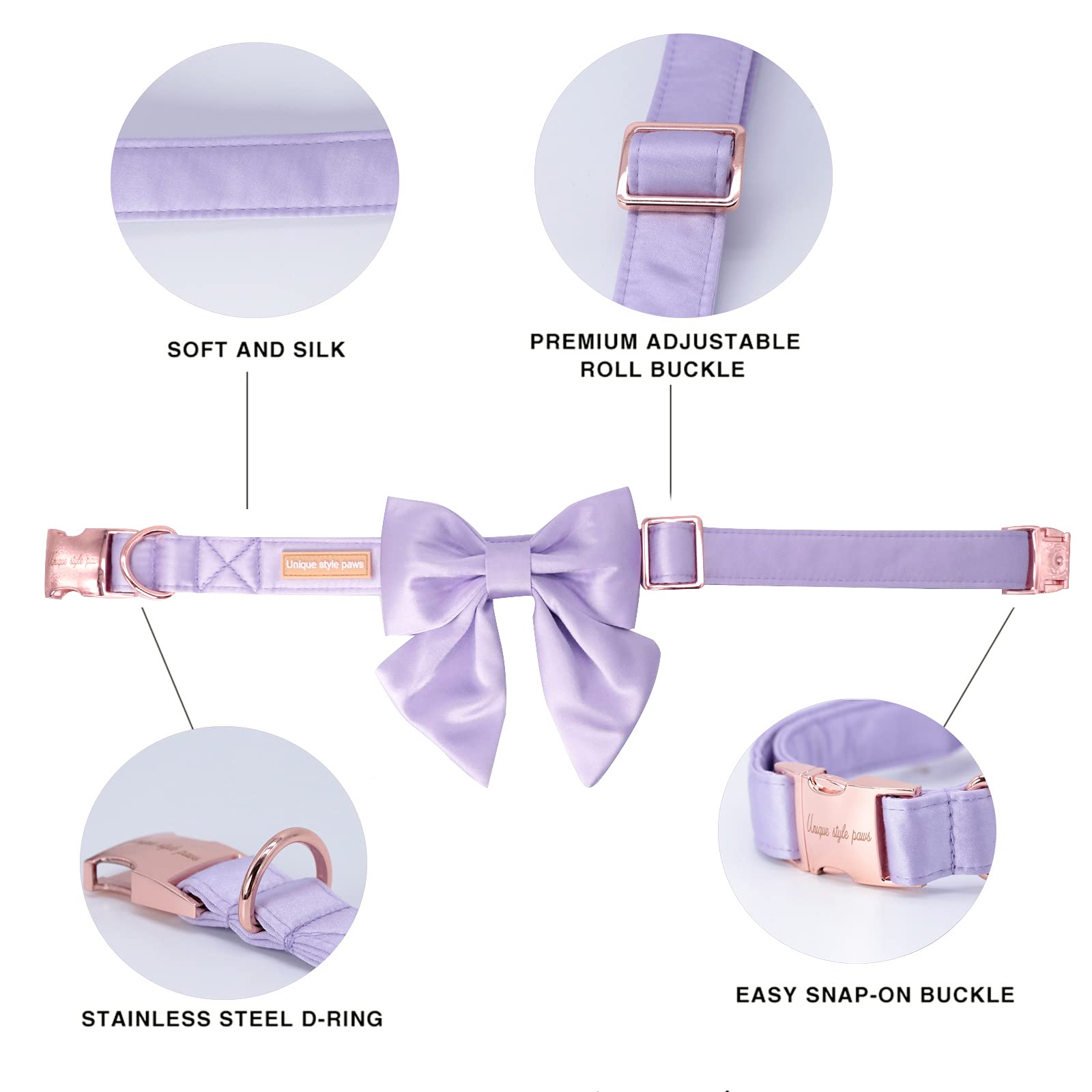 Unique Style Paws Purple Silk Dog Collar Adjustable Durable Dog Collar With Bow Fashion Bowtie Collar For Small Puppy And Cats