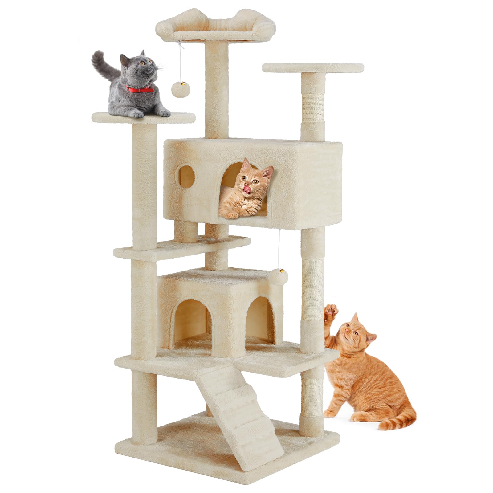 Sweetcrispy 54-Inch Cat Tree Tower - Multi-Level With Sisal Scratching Post, Perfect Pet Gift, Indoor Condo With Climbing Ladder